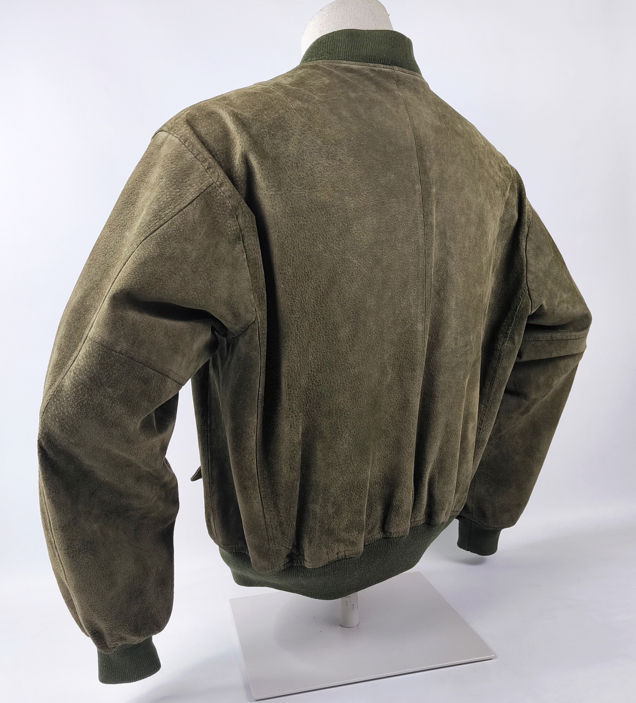 Chevignon Lederjacke grün Gr. XL (L) Wildleder Jacke vintage 90s Logo vorn