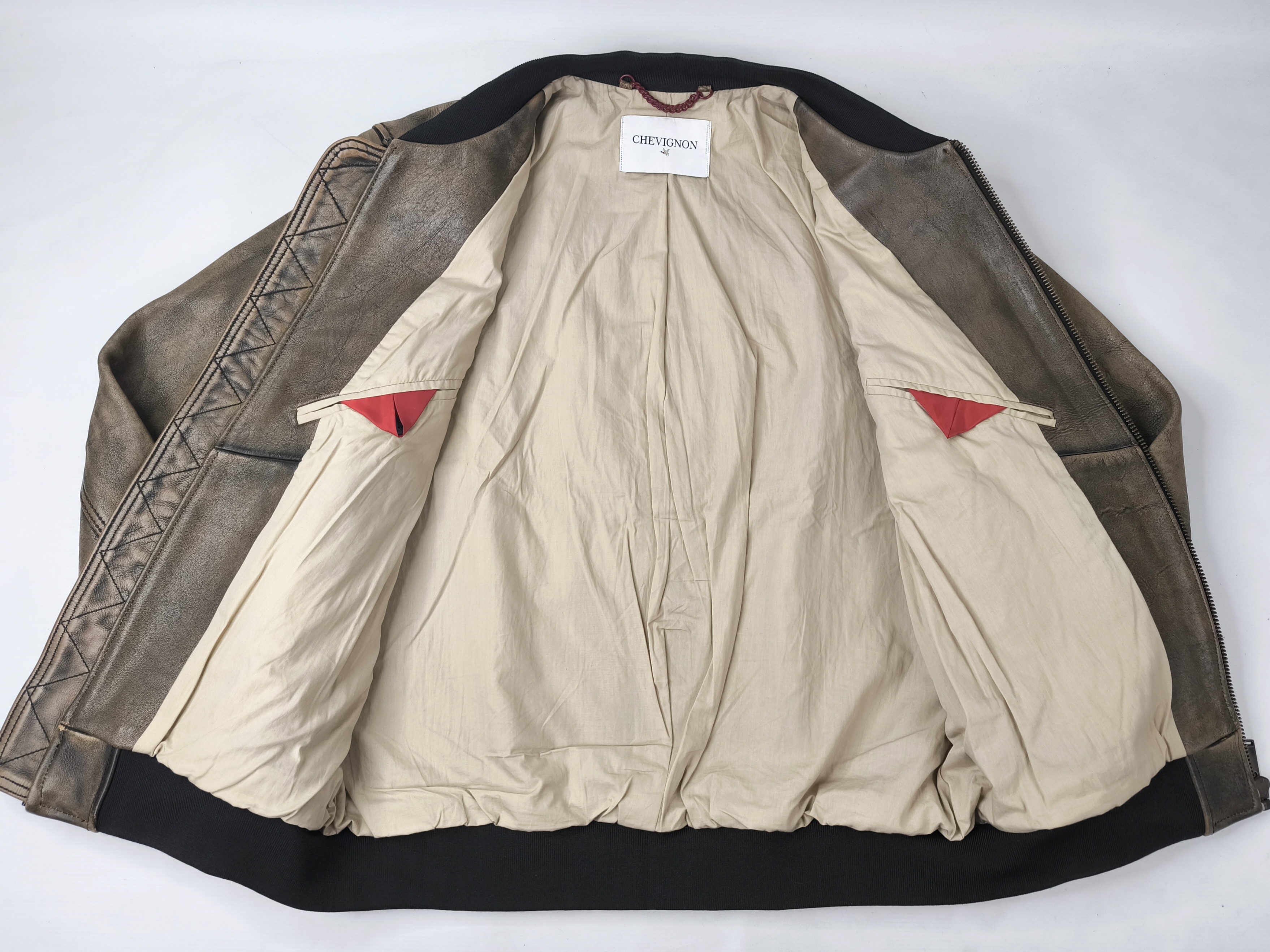 Chevignon Lederjacke 61st Squadron Gr. XL (L) braun Funny Dog Kalbsleder
