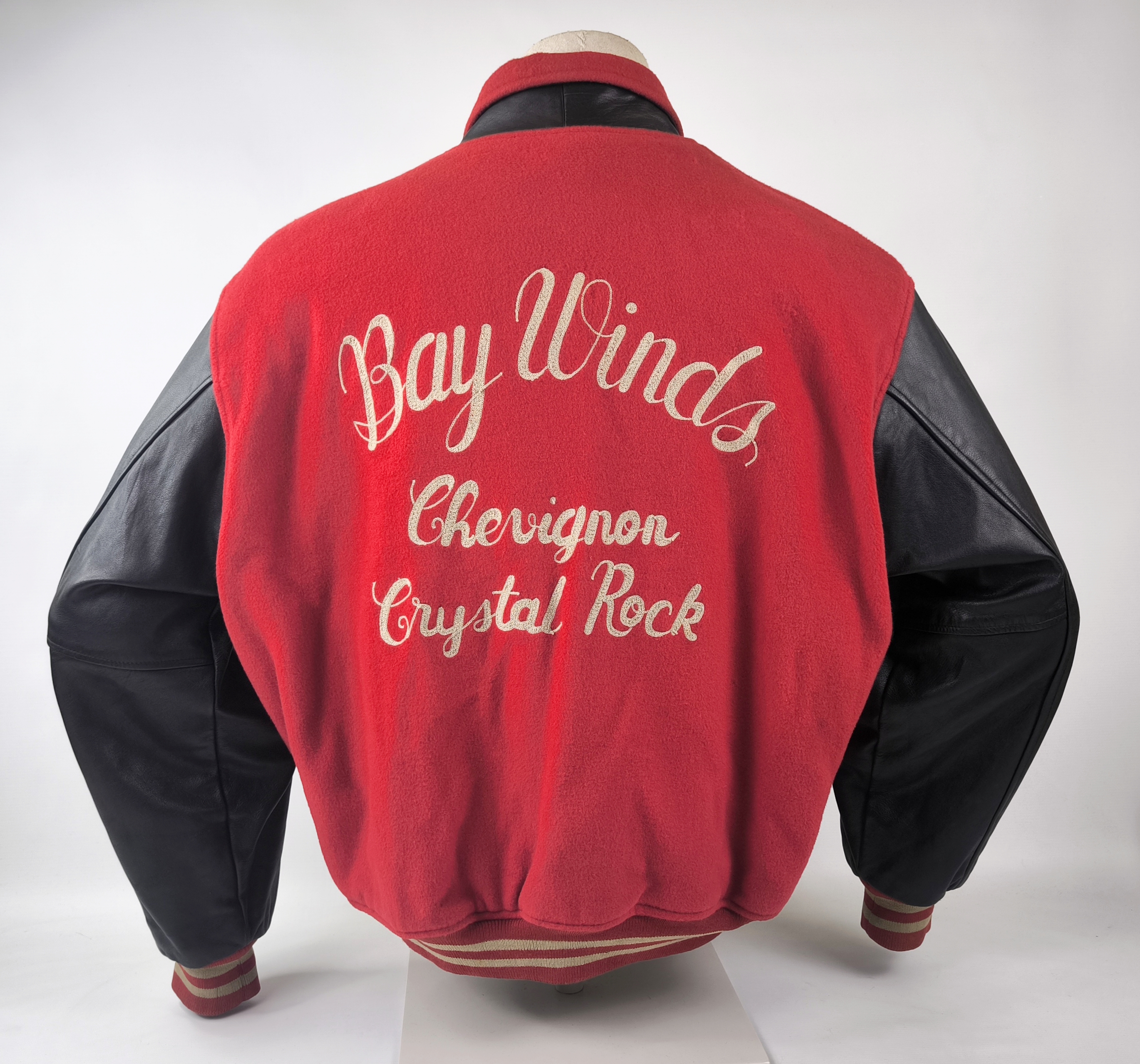 Chevignon Jacke College Bay Winds rot schwarz Gr. XXL (XL) Wolle Leder Mix 80s