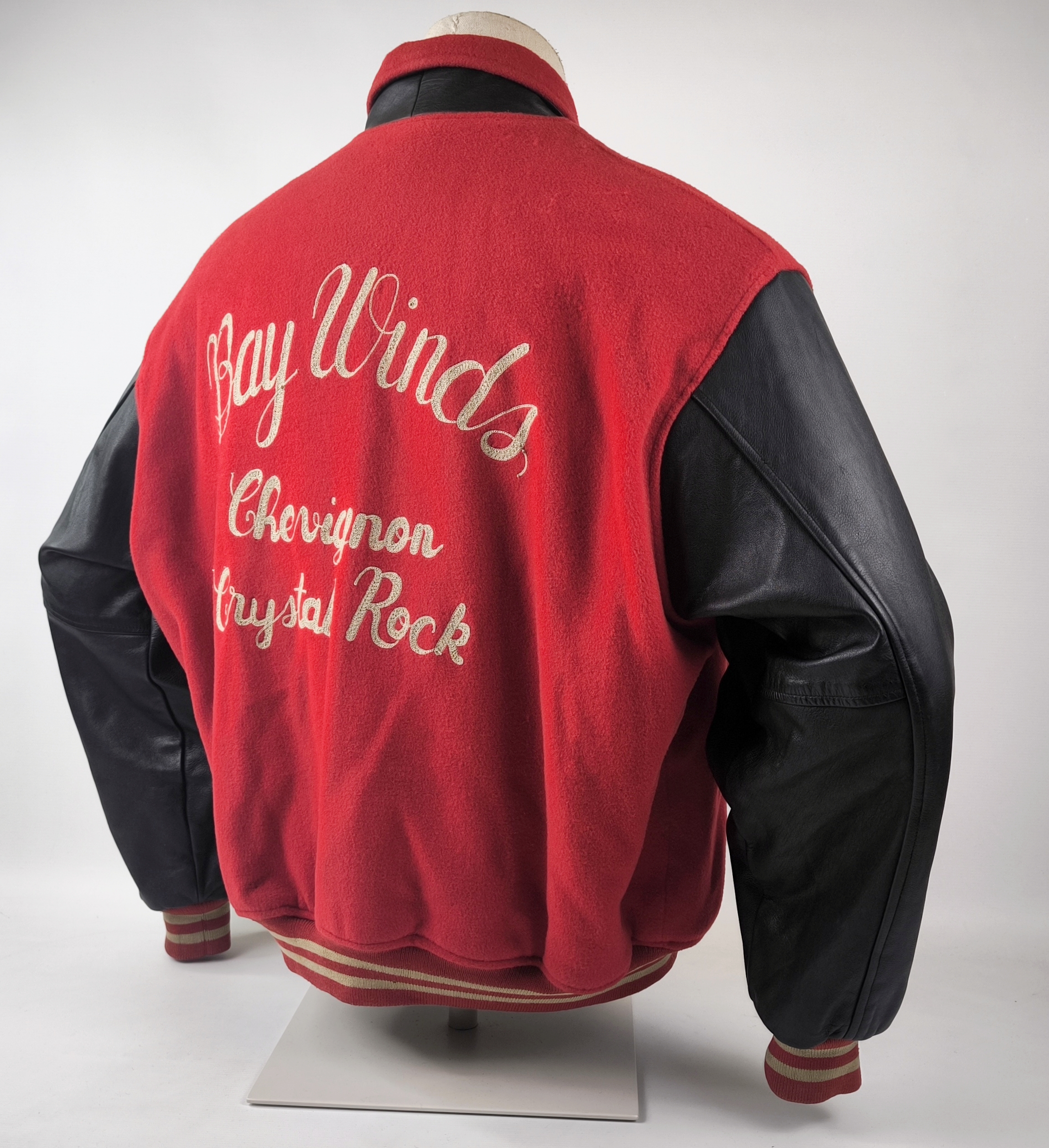 Chevignon Jacke College Bay Winds rot schwarz Gr. XXL (XL) Wolle Leder Mix 80s