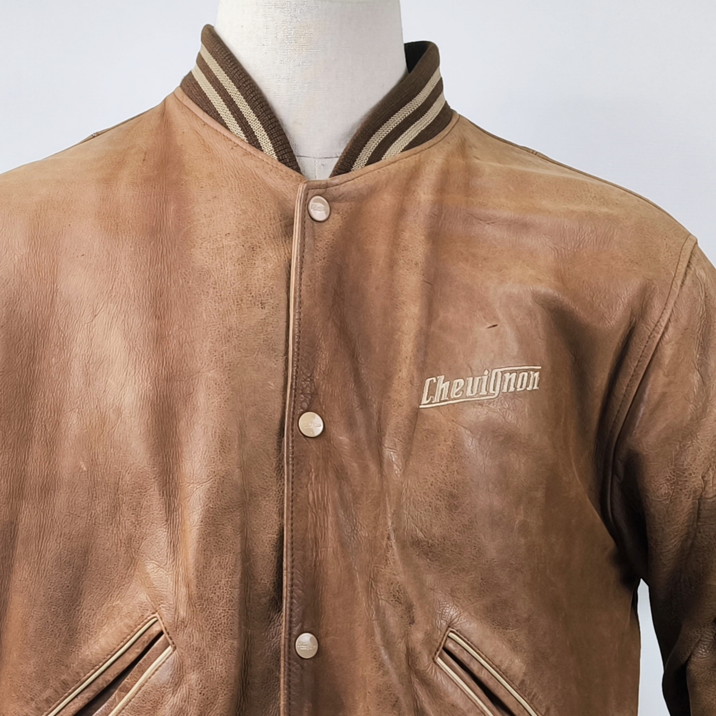 Chevignon Lederjacke braun Gr. L (M) vintage 90s großes Rückenlogo
