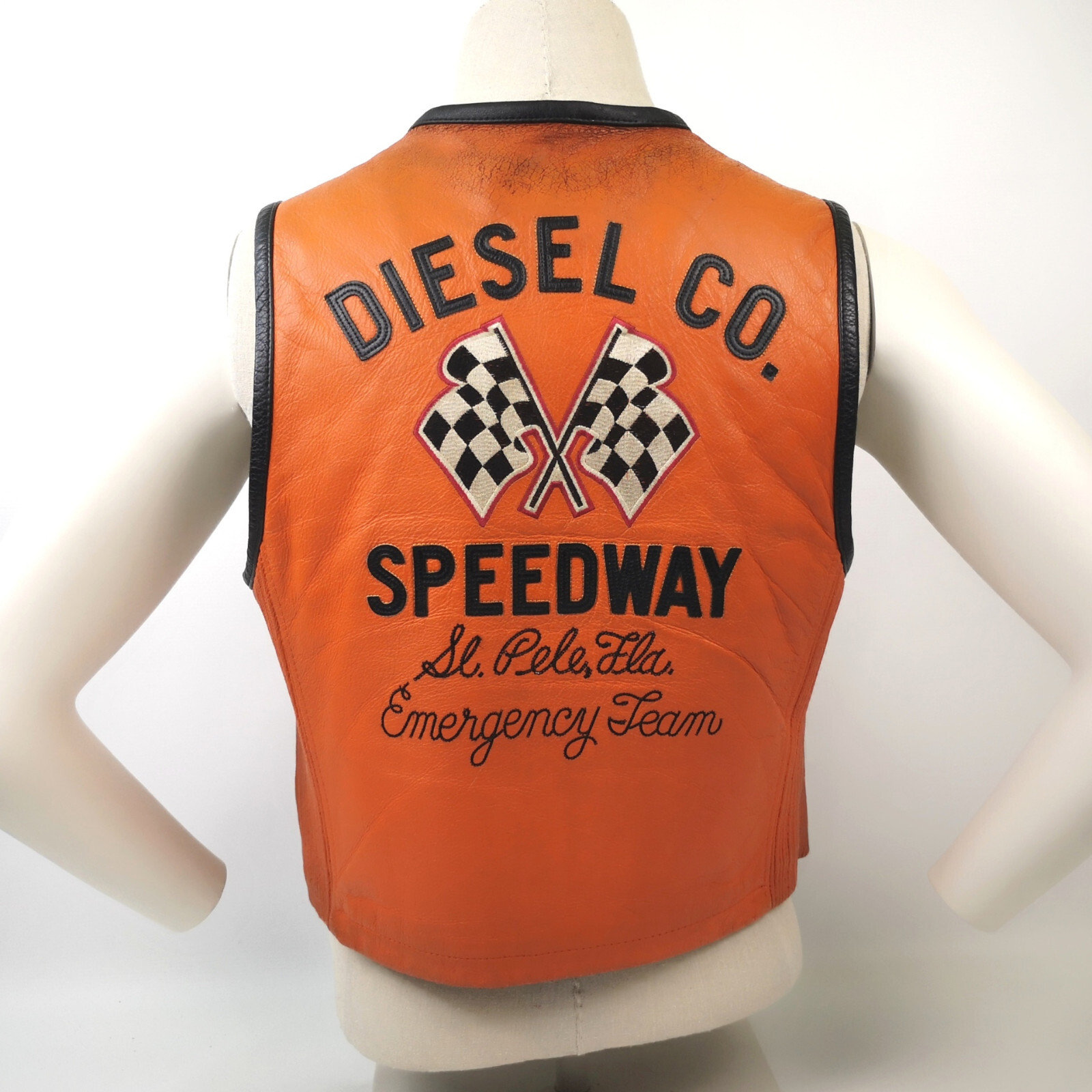 Diesel Leder Weste Performance 55 Speedway orange Gr. M 90er vintage