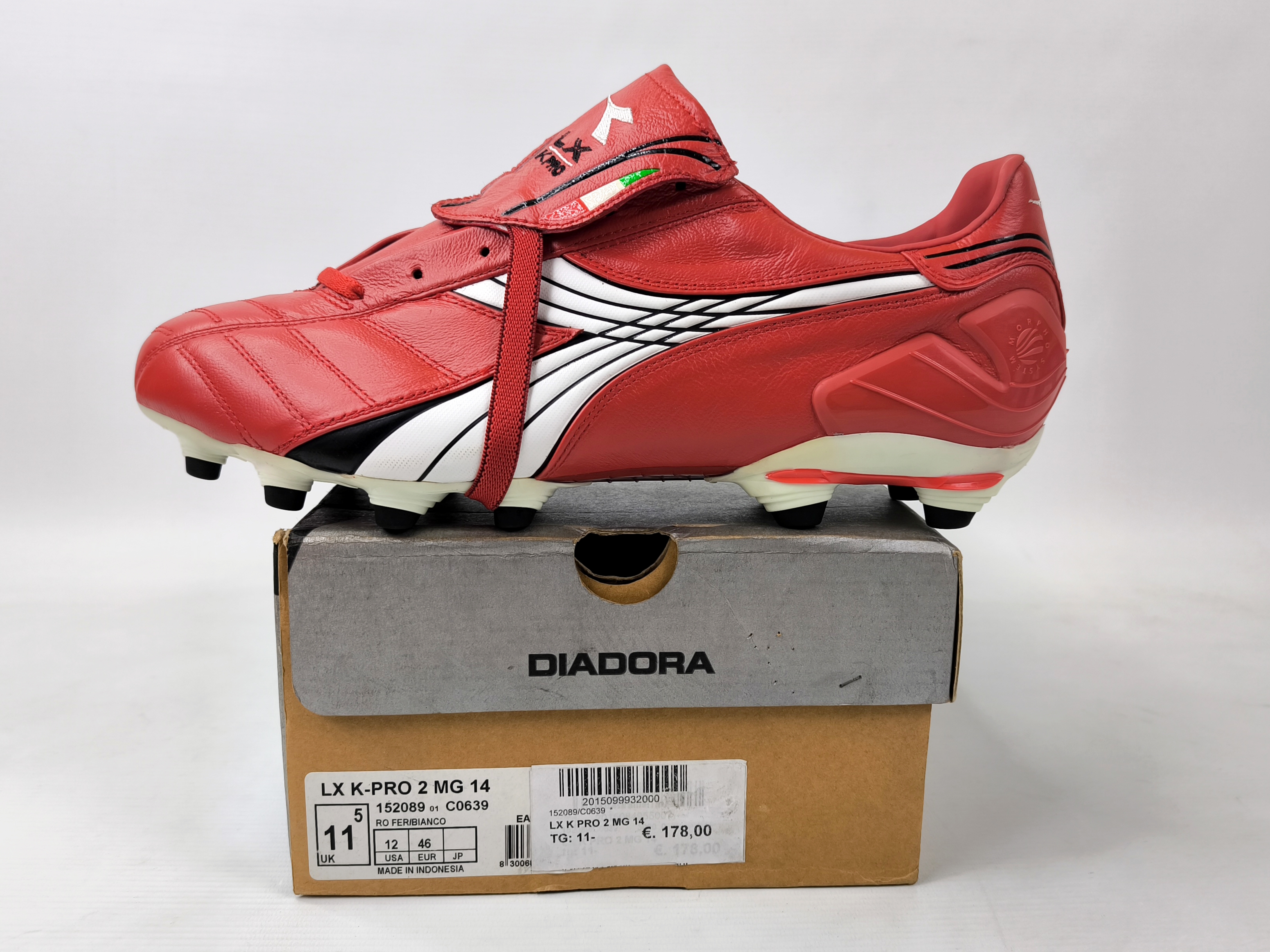 Diadora LX K-Pro 2 MG 14 Fussball Schuhe EUR 46 / UK 11.5 rot 152089 K-Leder