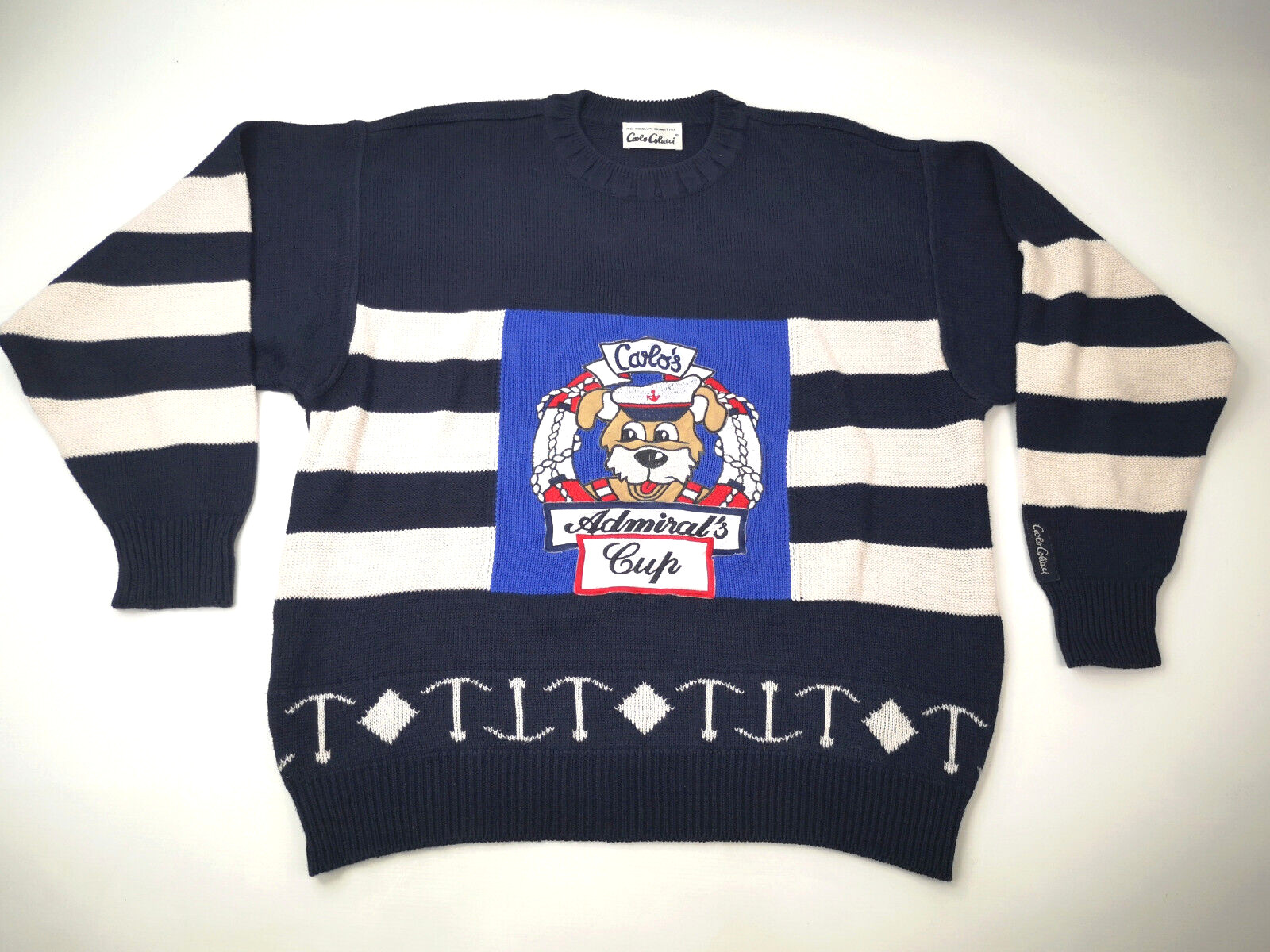 Carlo Colucci Pullover Admiral`s Cup Gr. 52 (L) dunkelblau mit Streifen