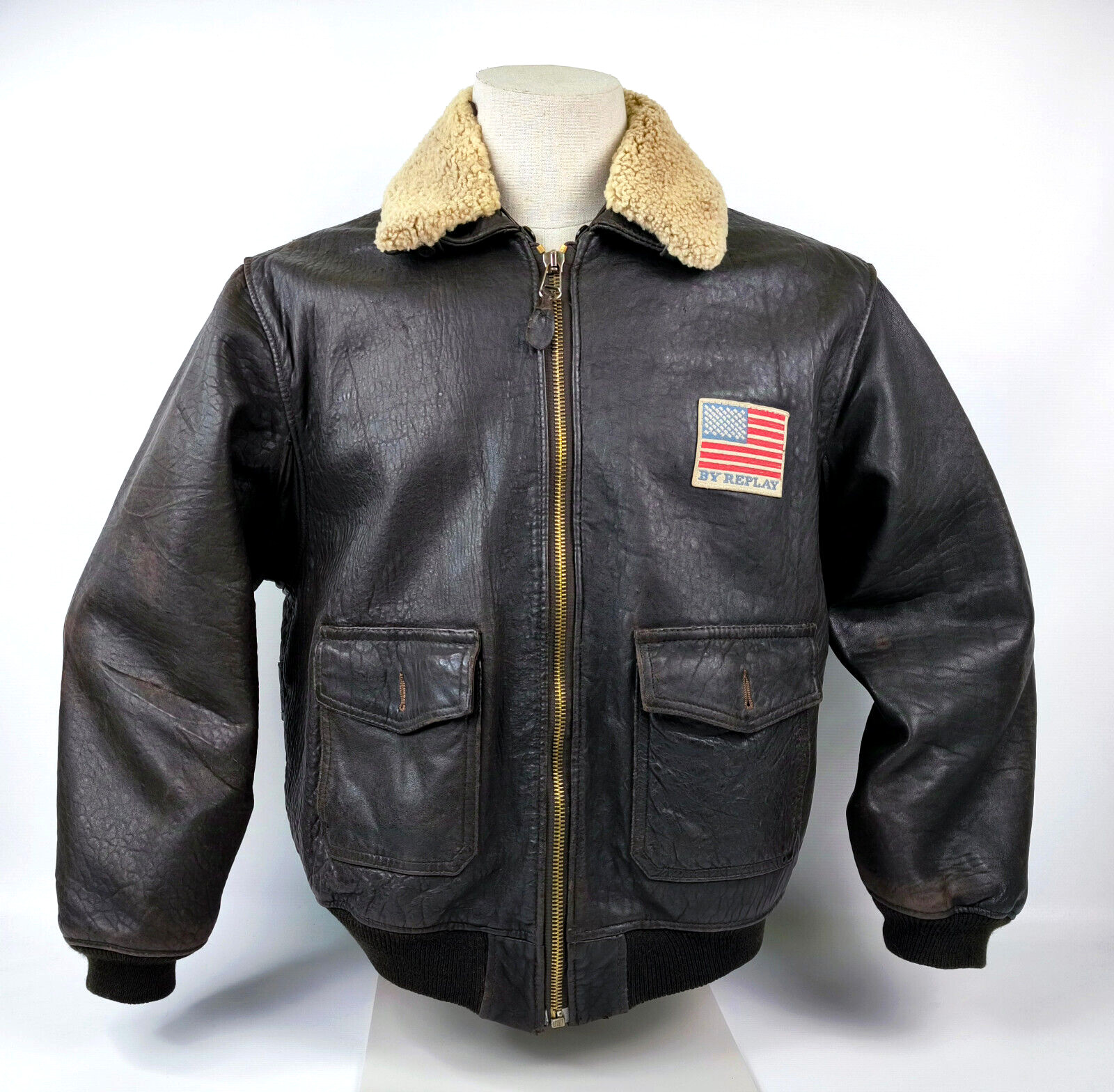 Replay Lederjacke dunkelbraun Gr. VIII (L) Fliegerjacke vintage 90s Flying Wear