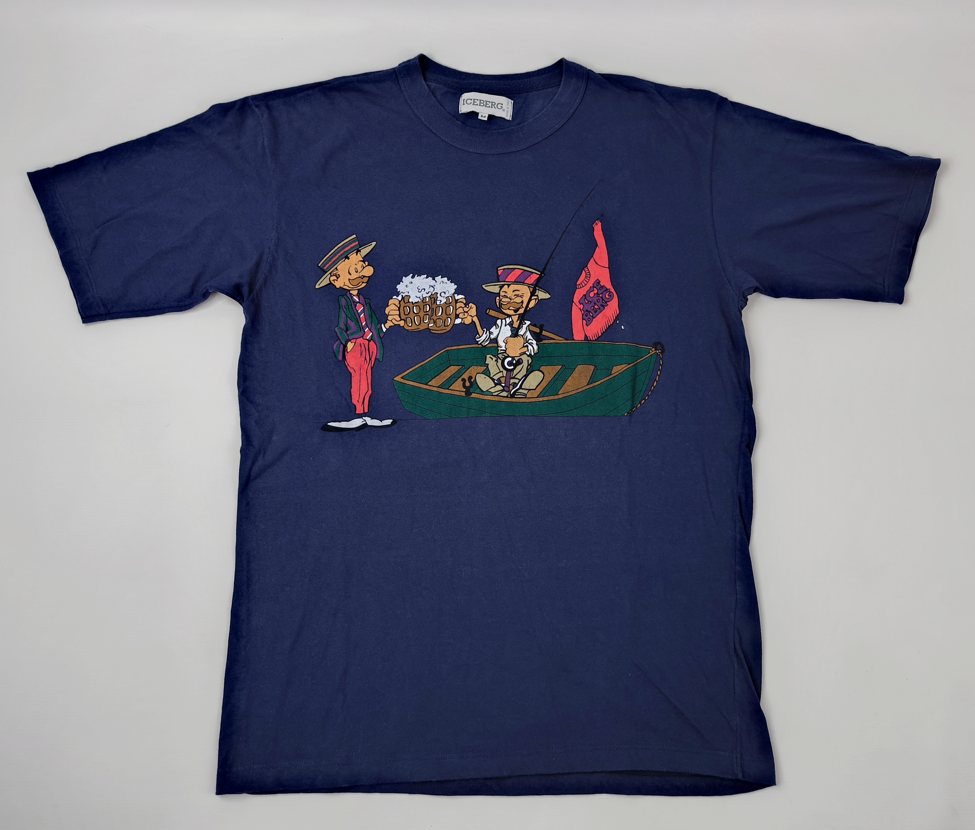 Iceberg T-Shirt mit Logo Print dunkelblau Gr. M (L) Italy vintage 90s