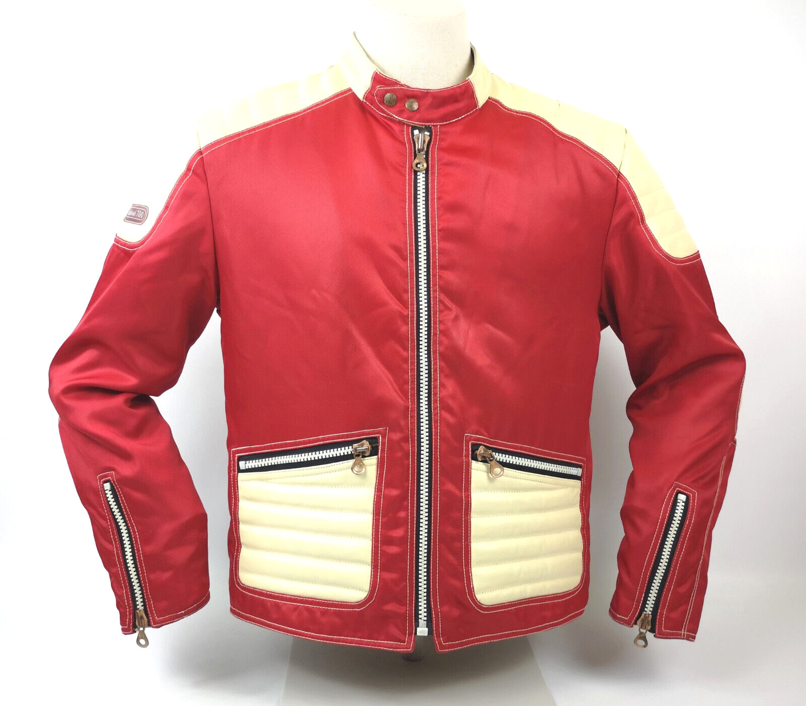 Diesel 700 Jacke Leder Nylon Mix rot /creme Gr. L 90er vintage Biker