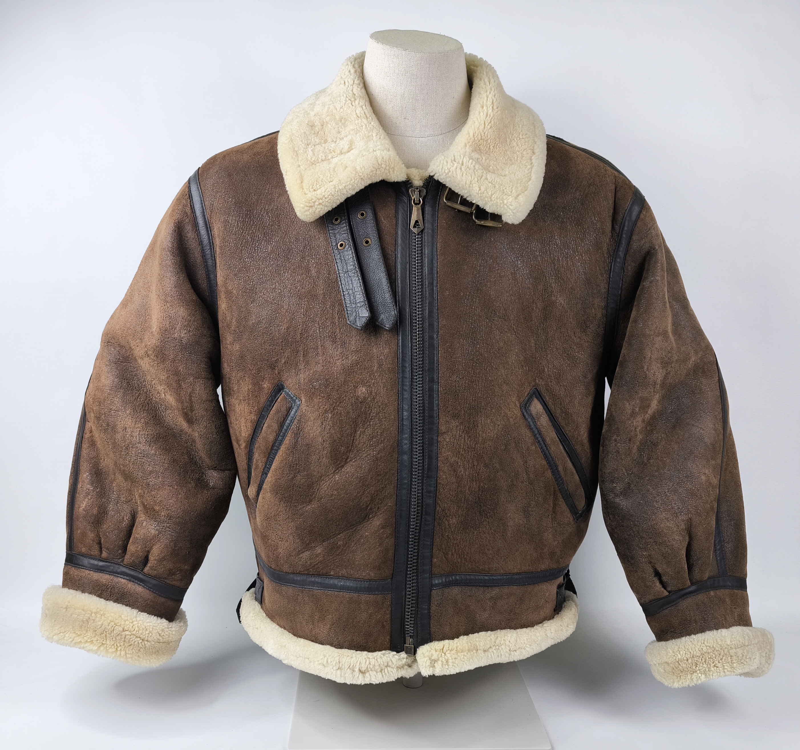 Chevignon Lederjacke Lammfell braun Gr. XL New Navy Flying Wear Lammfelljacke