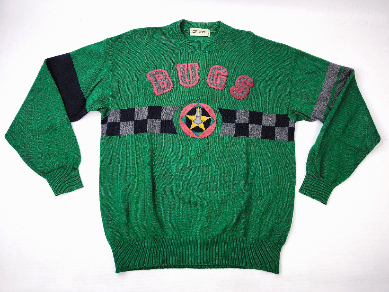 Iceberg Strick Pullover Bugs Bunny BB Größe III fällt wie L vintage green