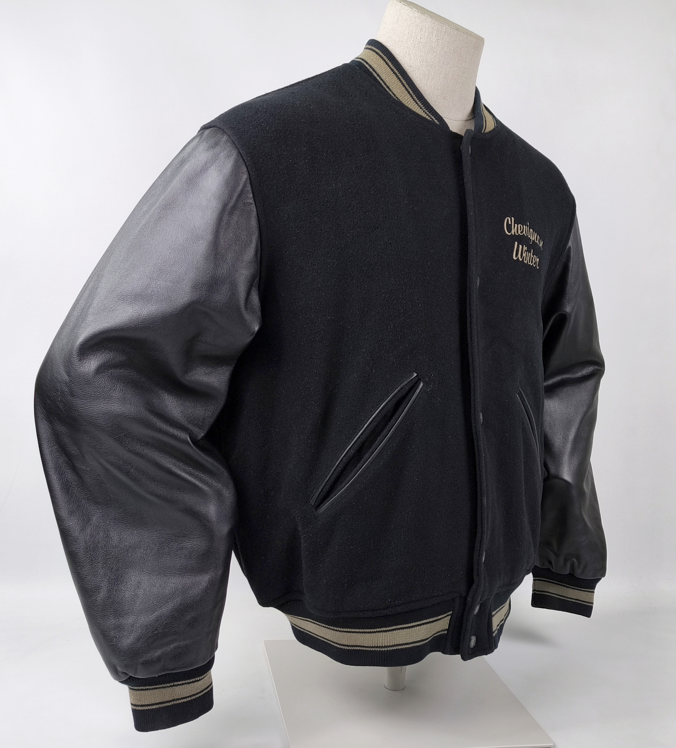 Chevignon Jacke Winter Leder Wolle Mix schwarz Gr. XL (L) 80s 90s vintage