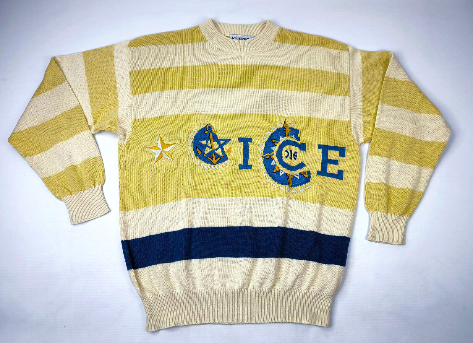 Iceberg Strick Pullover gelb naturfarben Gr. IV (gute L) vintage 90s