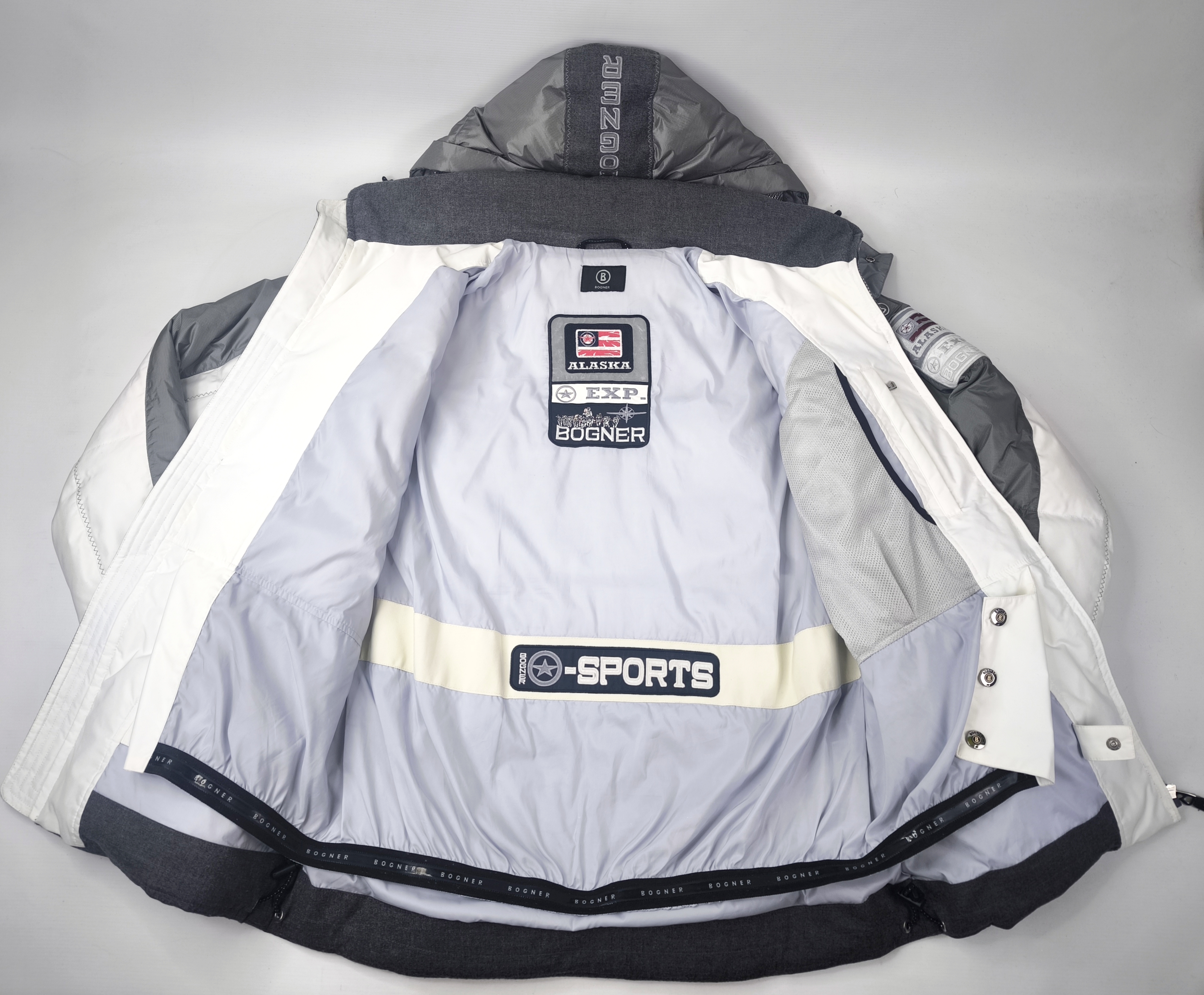 Bogner Skijacke Daunenjacke Herren Gr. 50 (ML) weiß grau Kapuze Schneefang Jacke