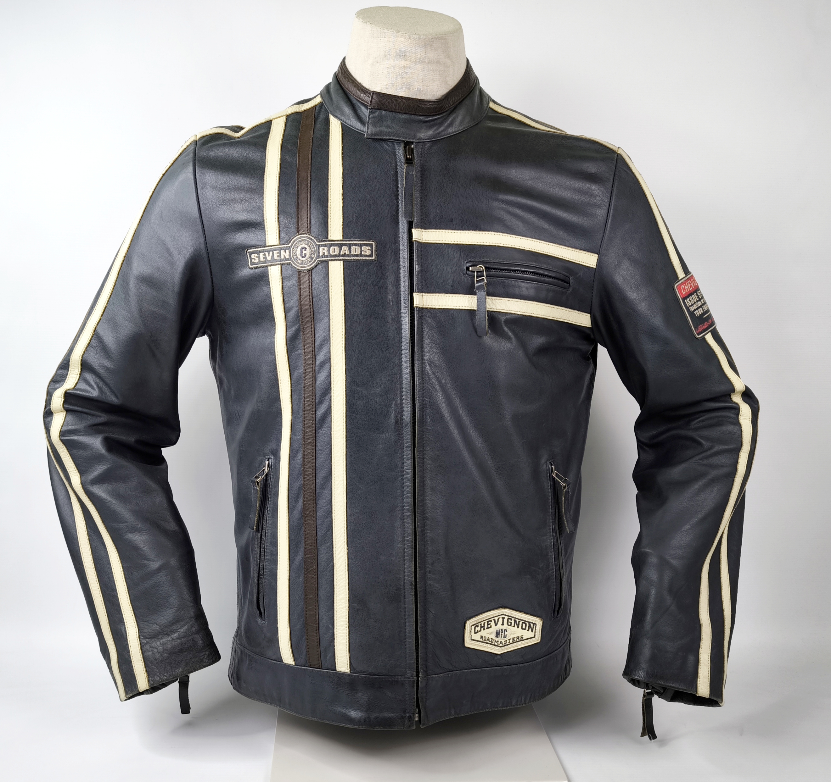 Chevignon Lederjacke schwarz Seven Roads Gr. XL (L) Roadmasters Biker antik