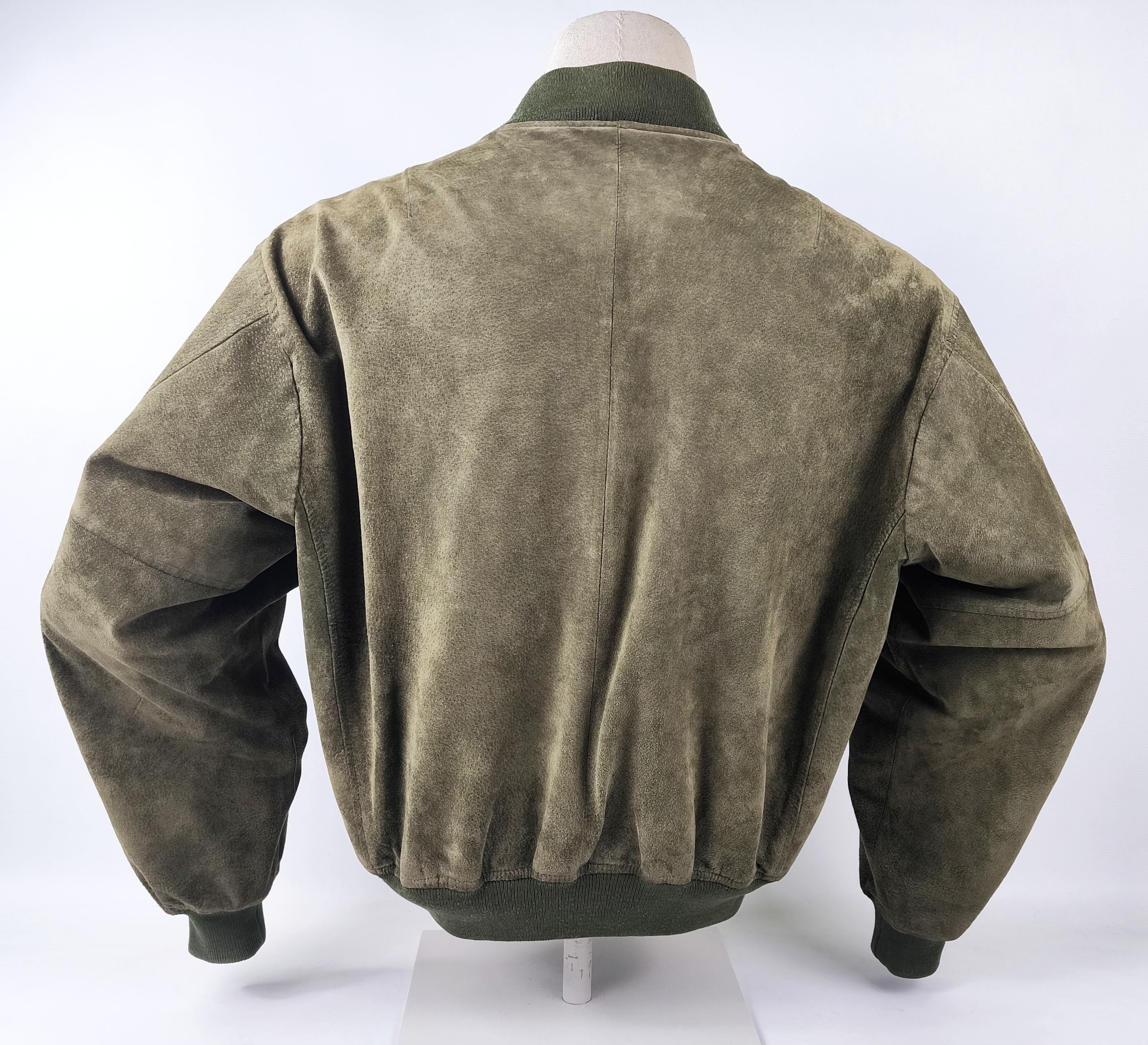 Chevignon Lederjacke grün Gr. XL (L) Wildleder Jacke vintage 90s Logo vorn