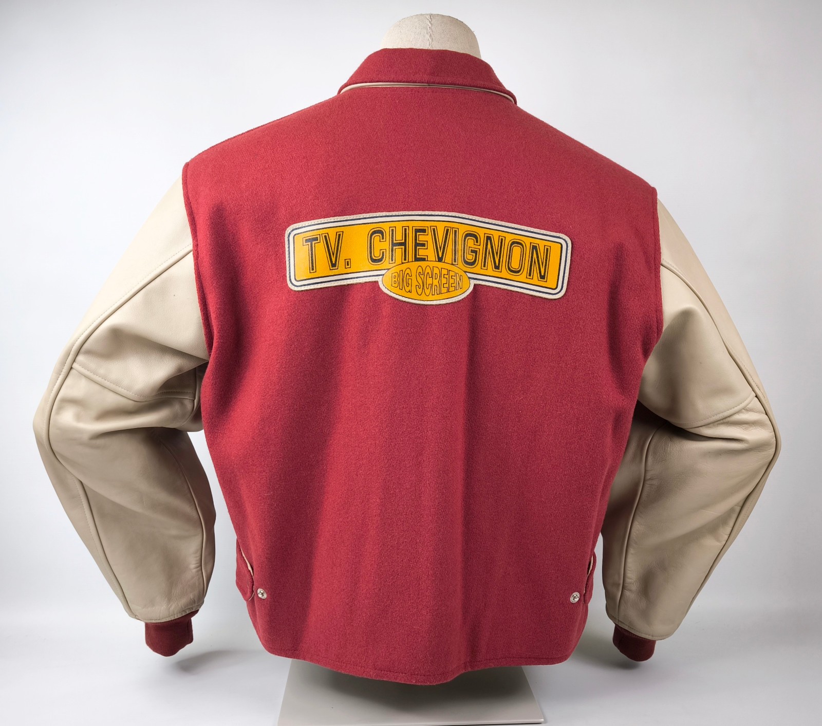 Chevignon Jacke College- / Baseball Gr. L rot / beige Leder / Wolle Mix vintage