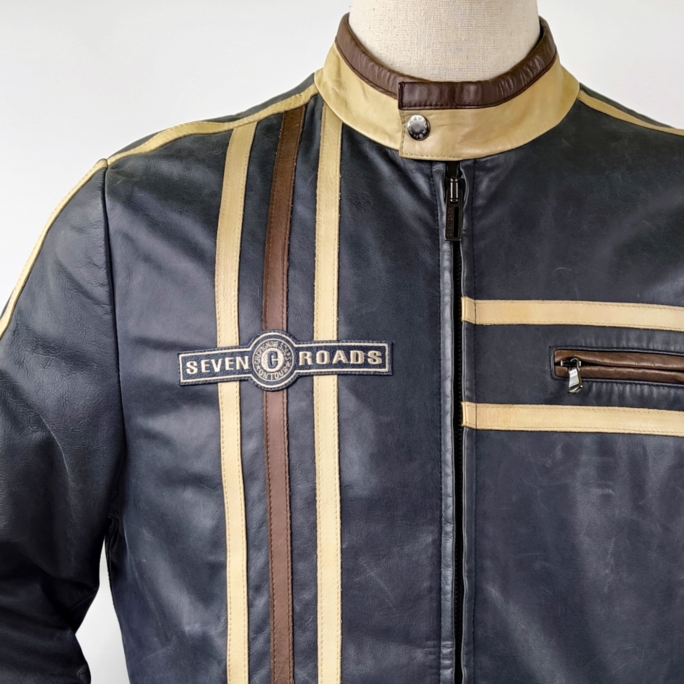 Chevignon Lederjacke Seven Roads Asphalt Rider Gr. XXL (XL) Biker blaugrau