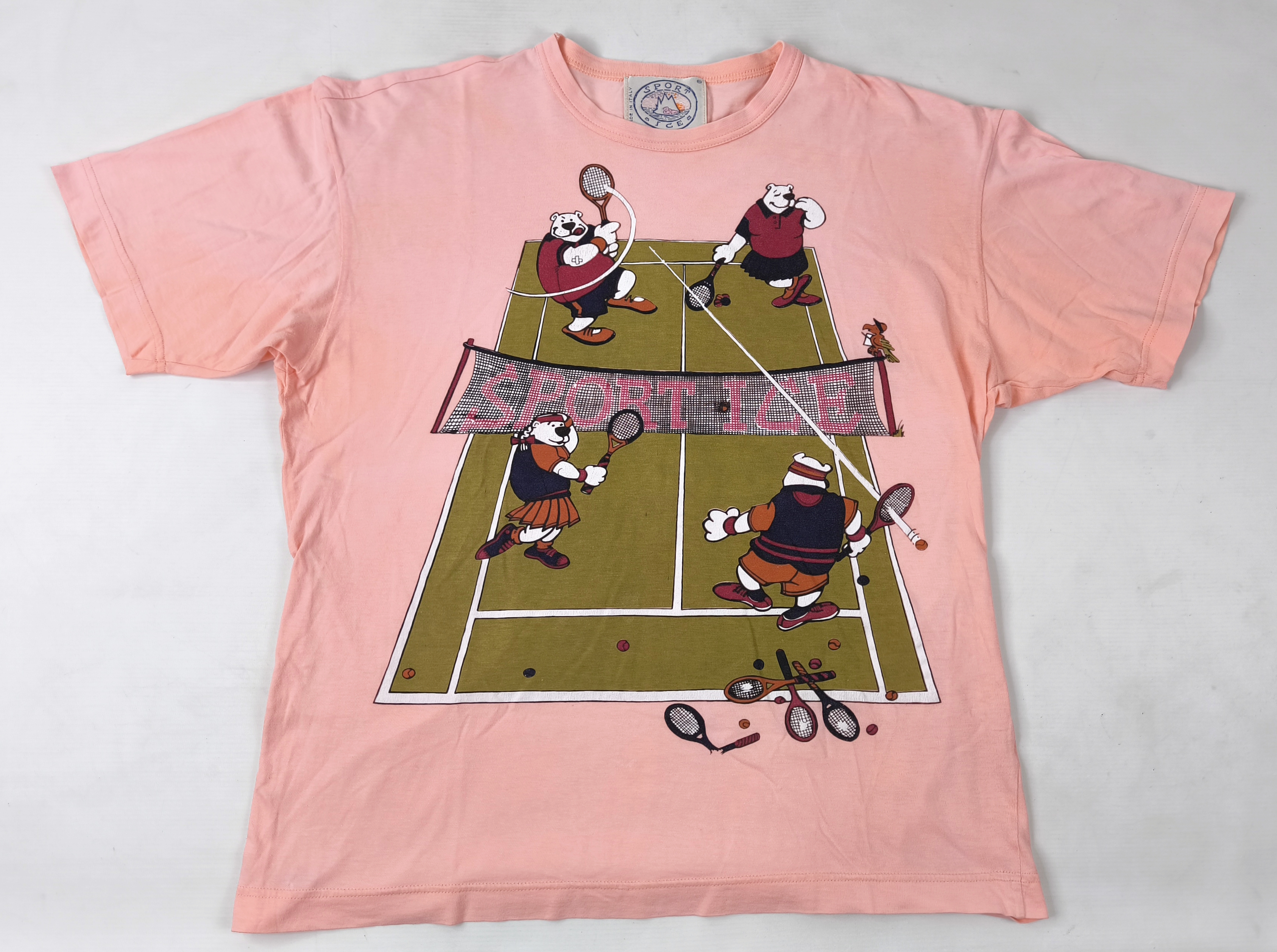 Iceberg T-Shirt Sport Ice mit Logo Print Tennis Gr. L Italy vintage 90s rosa