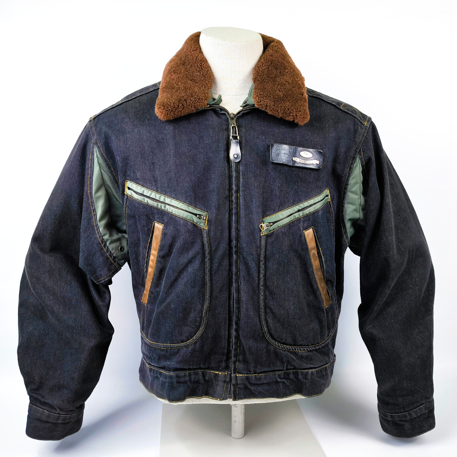 Chevignon Jacke schwarz Jeans Nylon Mix Gr. XL (L) herausnehmbare Innenjacke 80s