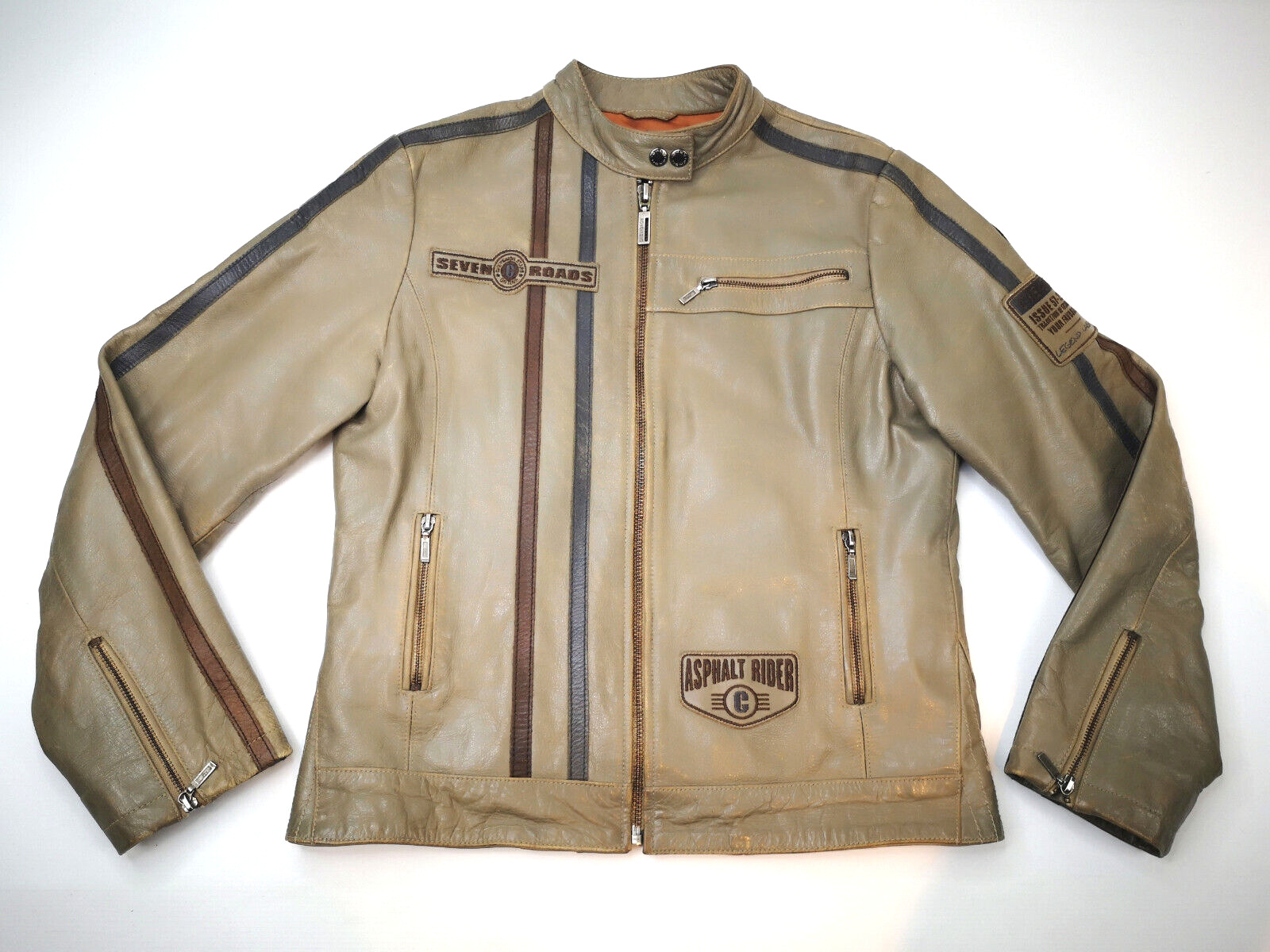 Chevignon Lederjacke Seven Roads Asphalt Rider graugrün Gr. S/M Biker