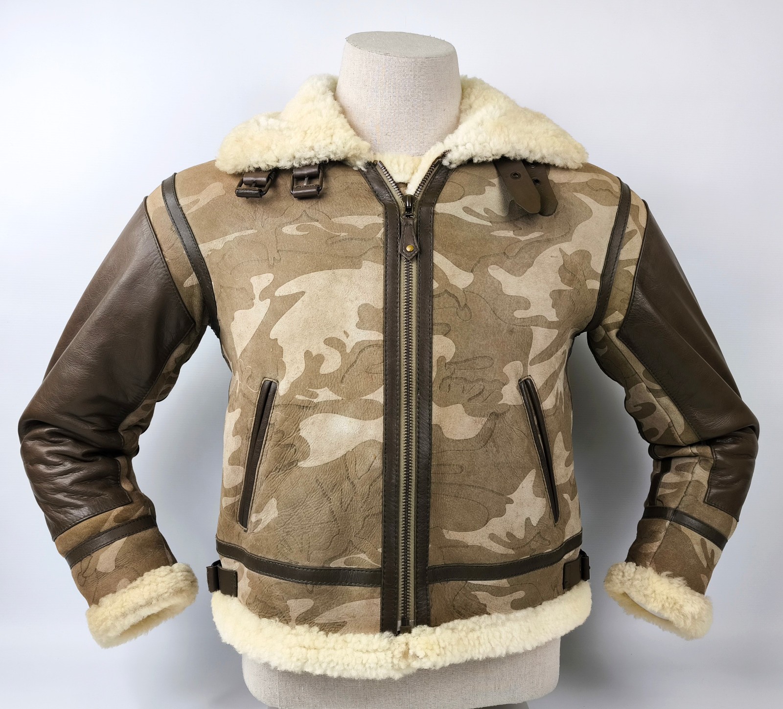 Chevignon Lederjacke gewachsenes Lammfell Gr. 38 (S) Camouflage Heritage