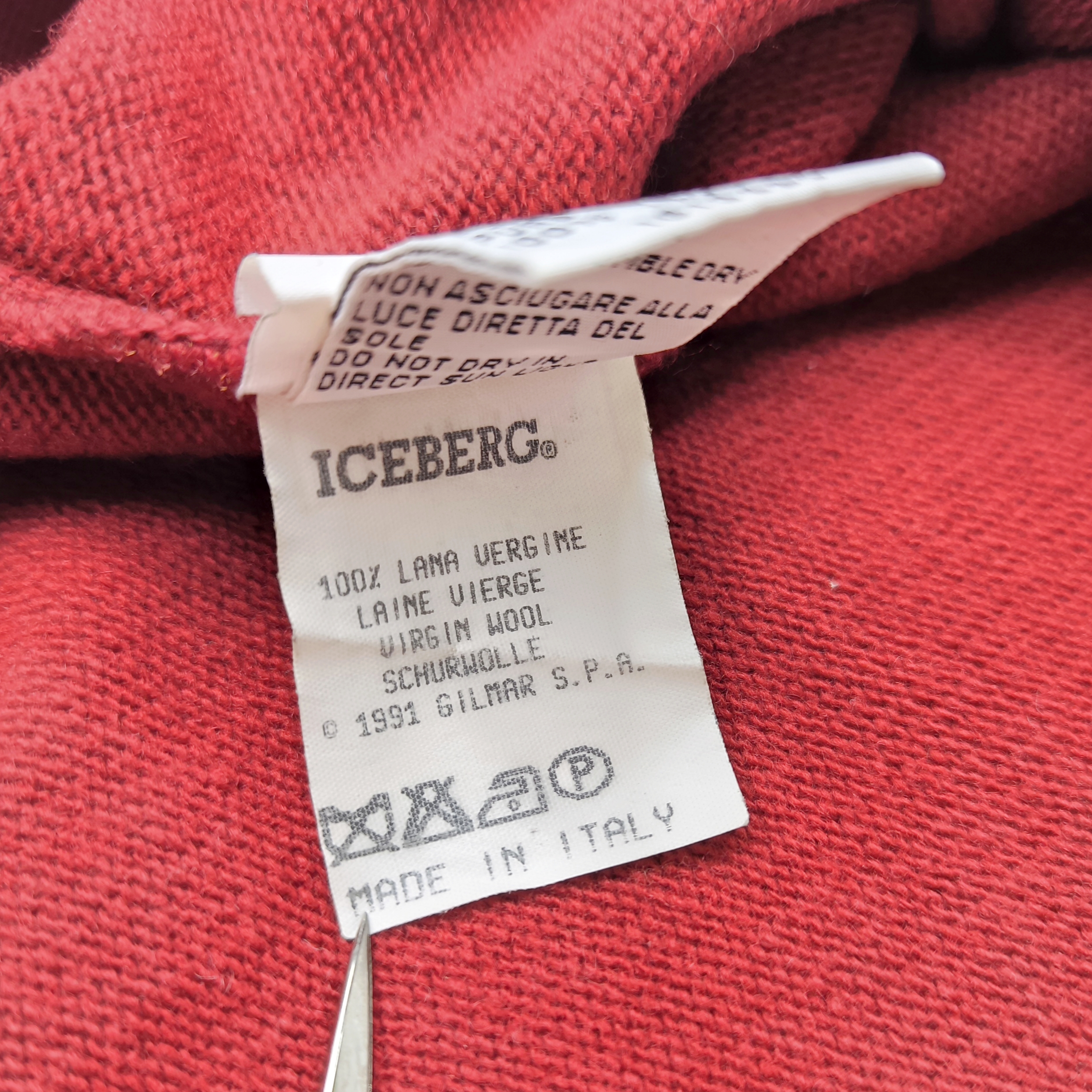 Iceberg Strick Pullover Joker Ice of Hearts Gr IV(L) Italy vintage 90s weinrot