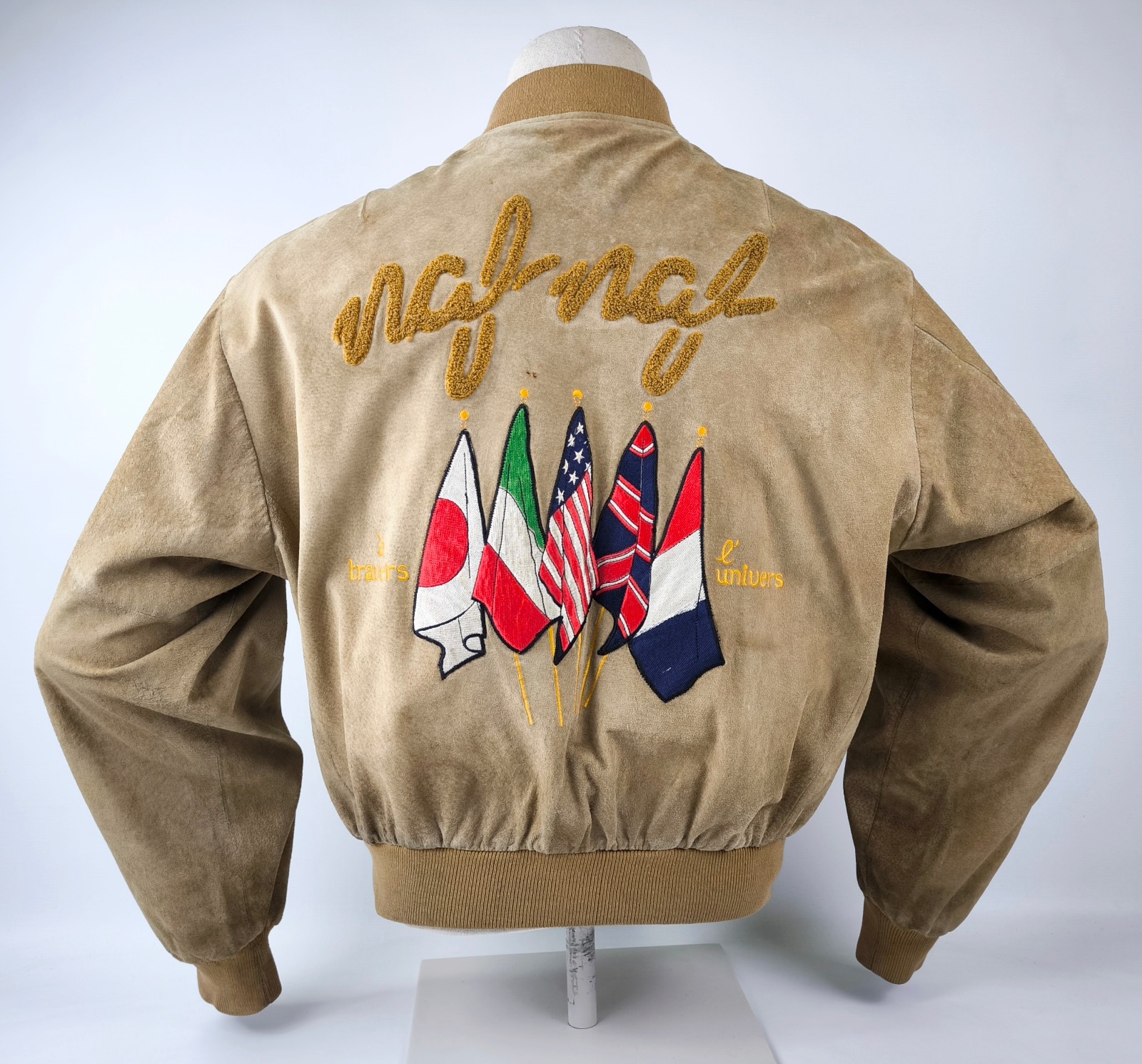 Naf Naf Lederjacke sandfarben Gr. 1 (L) Wildleder vintage 80`s / 90`s Rückenlogo