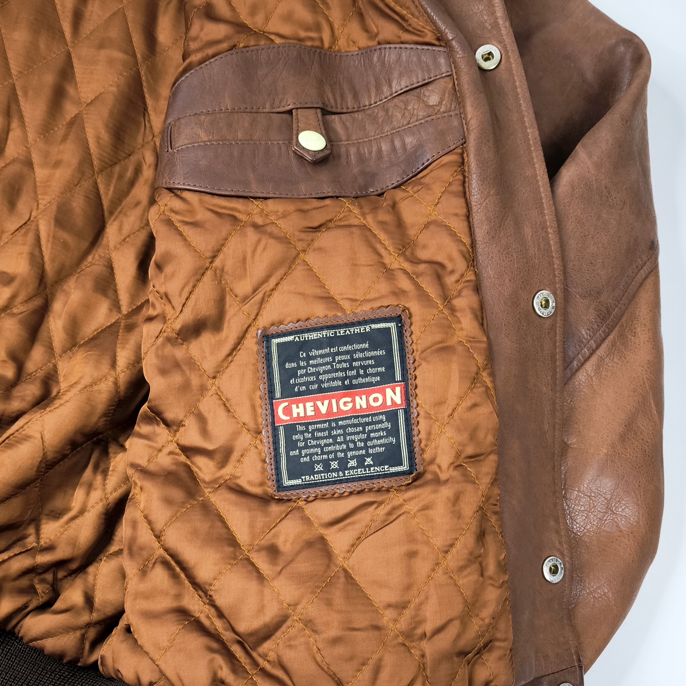 Chevignon Lederjacke braun Gr. XXL (XL) vintage 90s großes Rückenlogo