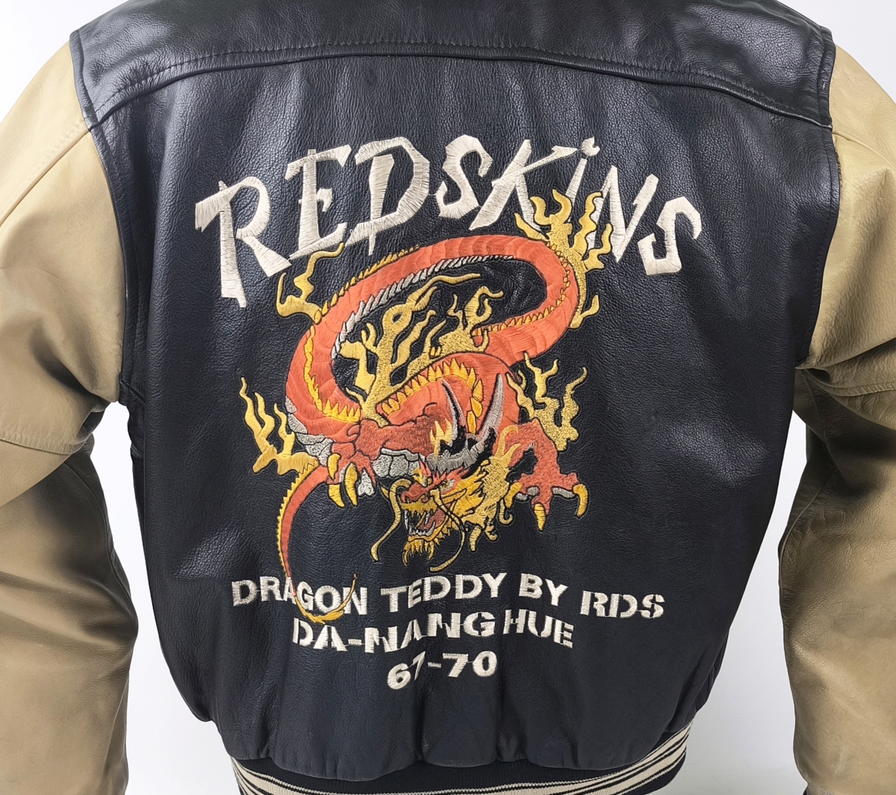 Redskins Lederjacke Dragon Teddy Drachen Gr. XL (L) schwarz creme