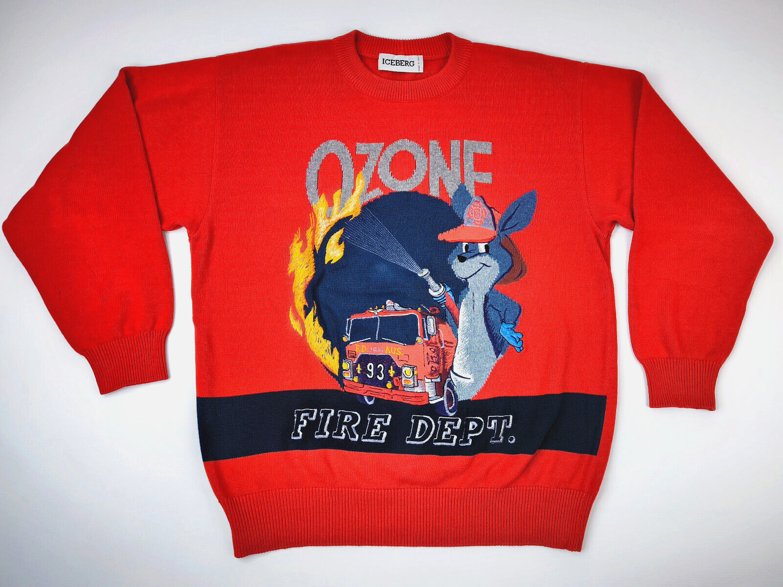 Iceberg Strick Pullover rot Gr. III (M) Ozone Fire Dept. vintage 90s