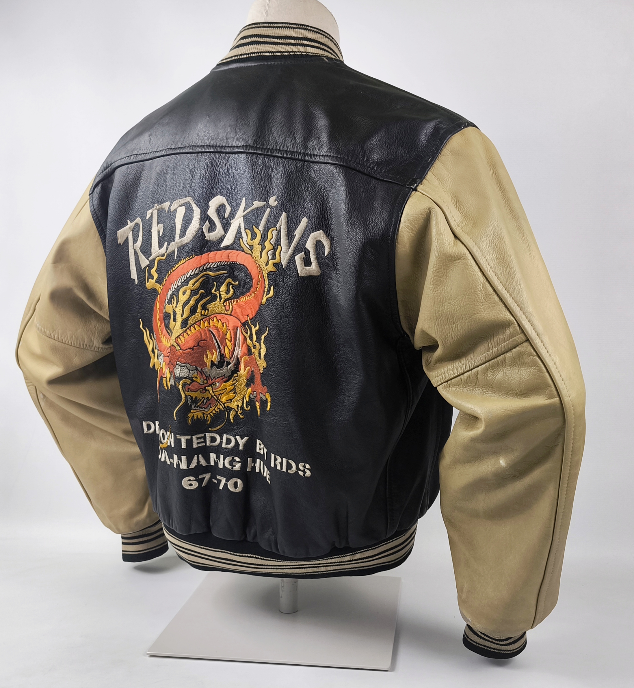 Redskins Lederjacke Dragon Teddy Drachen Gr. XL (L) schwarz creme