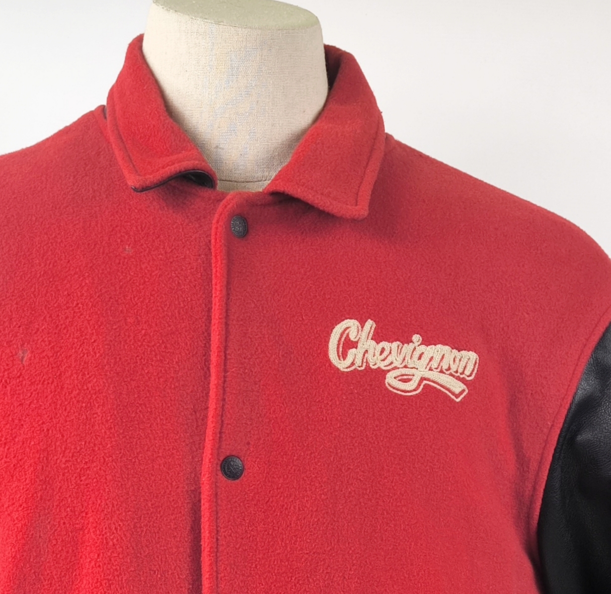 Chevignon Jacke College Bay Winds rot schwarz Gr. XXL (XL) Wolle Leder Mix 80s