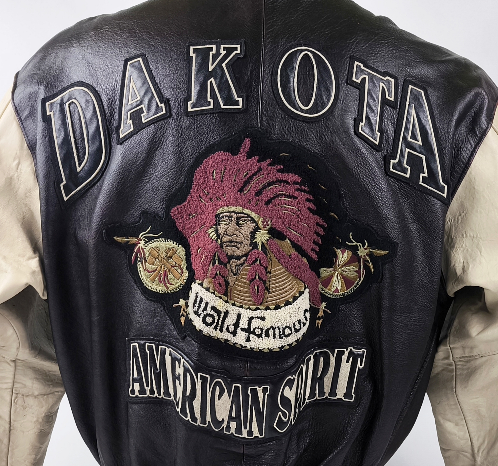 Dakota Lederjacke American Spirit Gr. XL Indianer dunkelbraun creme vintage 90s