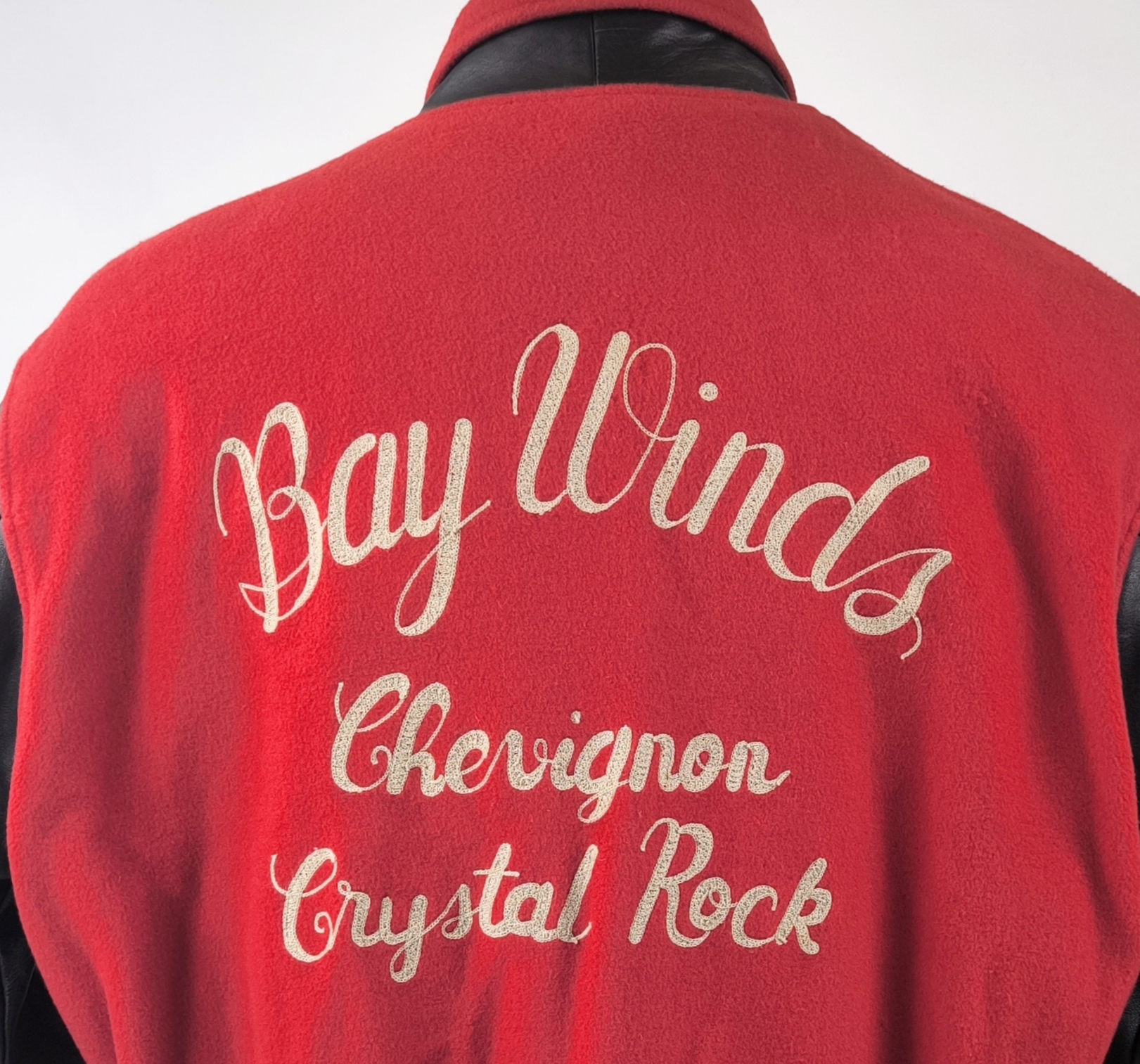 Chevignon Jacke College Bay Winds rot schwarz Gr. XXL (XL) Wolle Leder Mix 80s