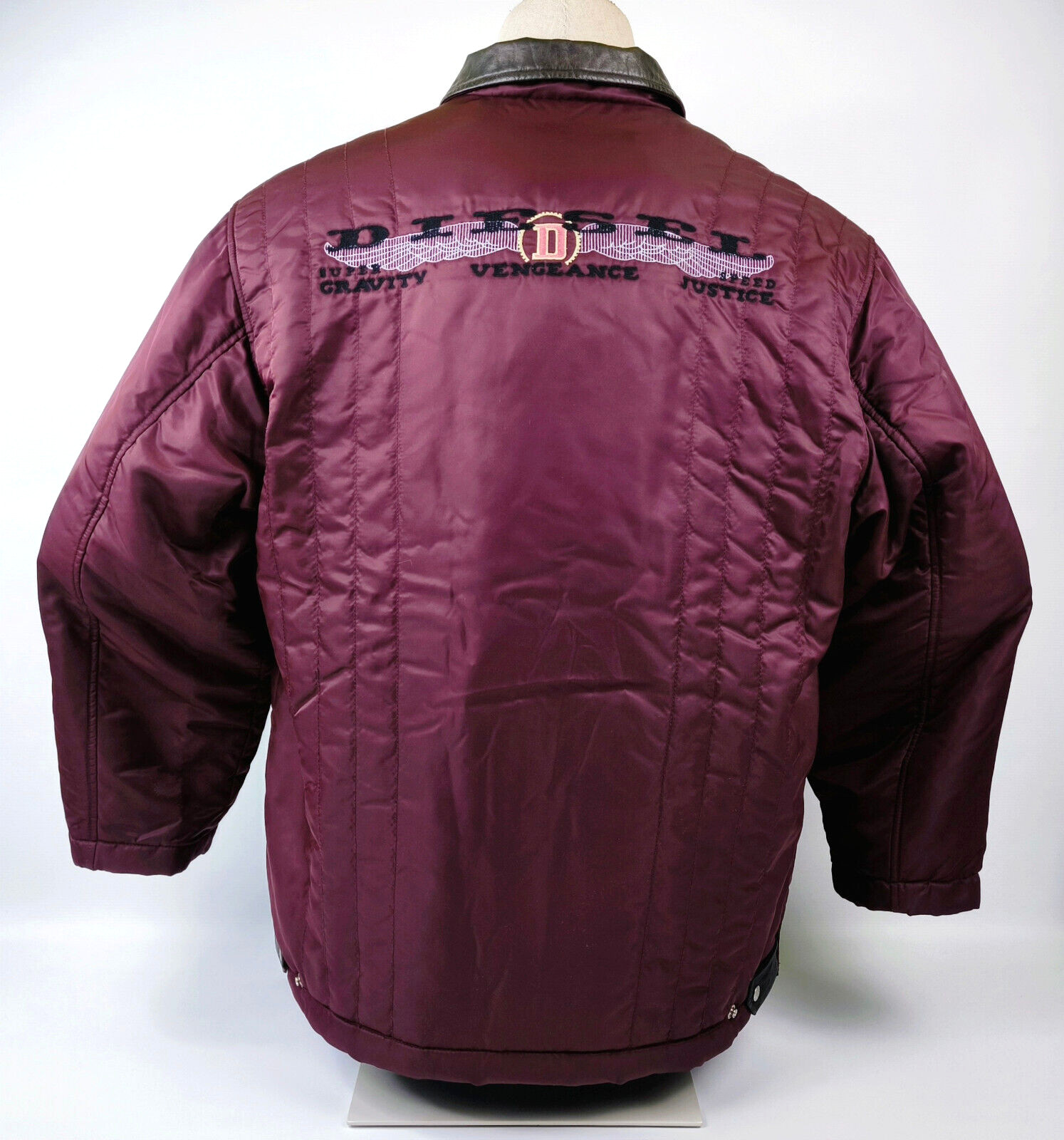 Diesel Jacke weinrot Logo altdeutsch Gr. XXL Lederkragen 90er vintage Parka