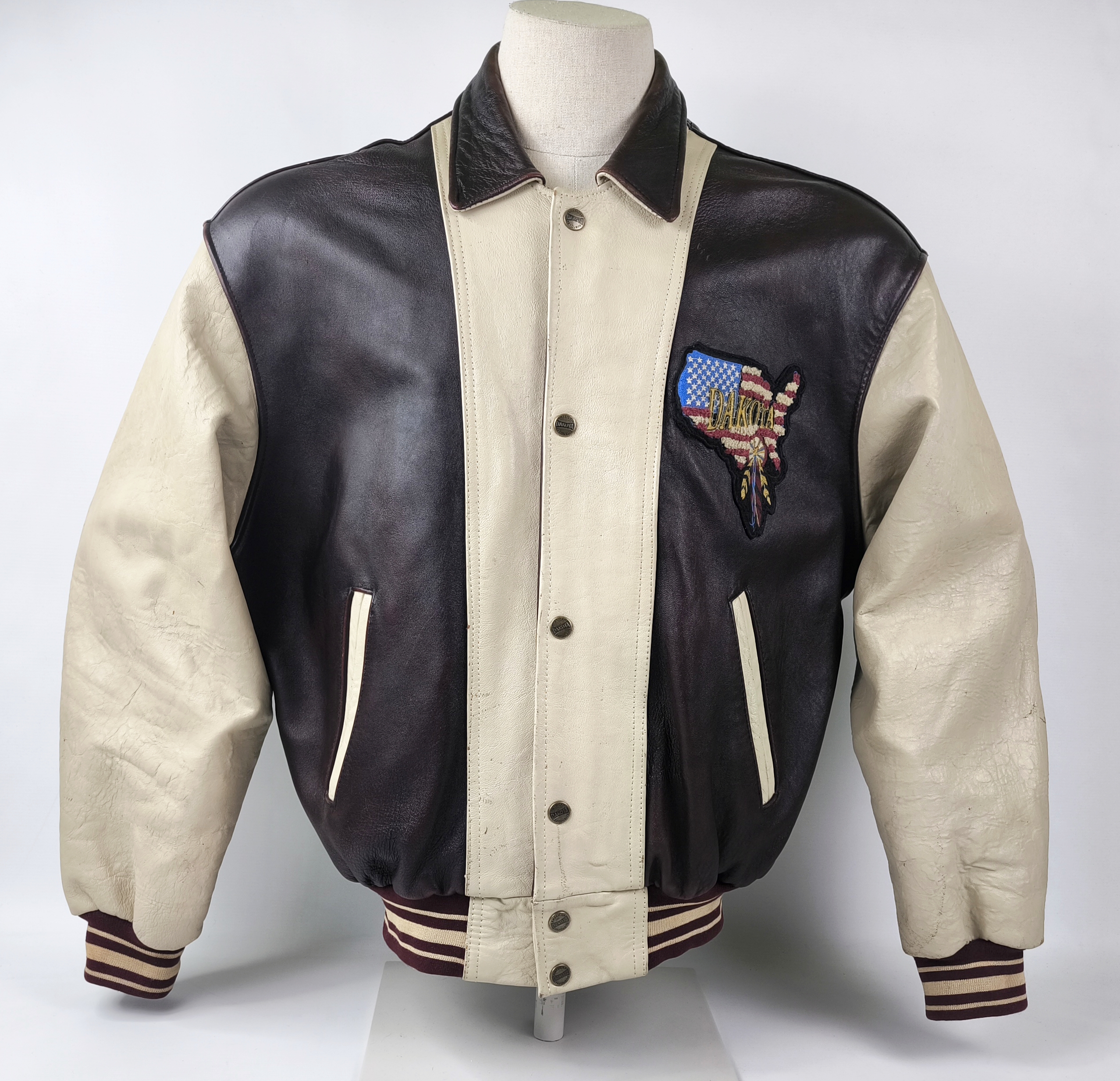 Dakota Lederjacke American Spirit Gr. XL Indianer dunkelbraun creme vintage 90s