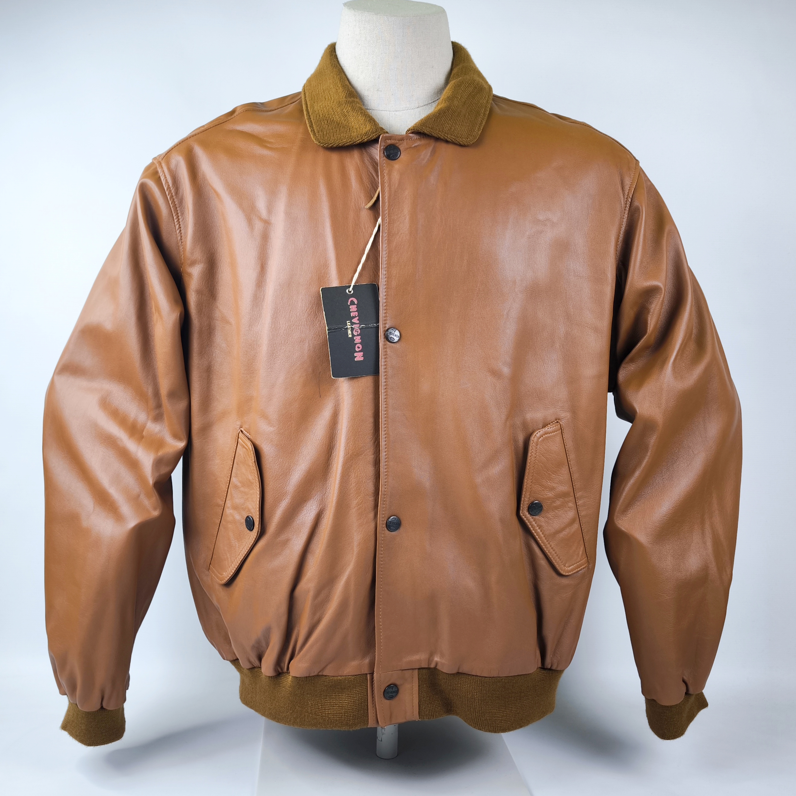 Chevignon Lederjacke Lamm Porte Avion cognacfarben Gr. XXL vintage NEU + Etikett