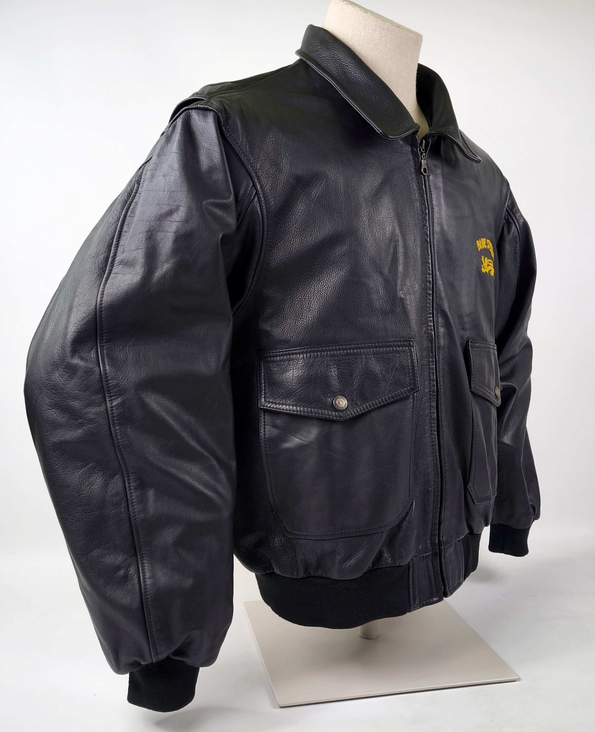 Blue System Lederjacke schwarz Gr. L (XL) vintage 90s kleines Logo vorn Jet Set