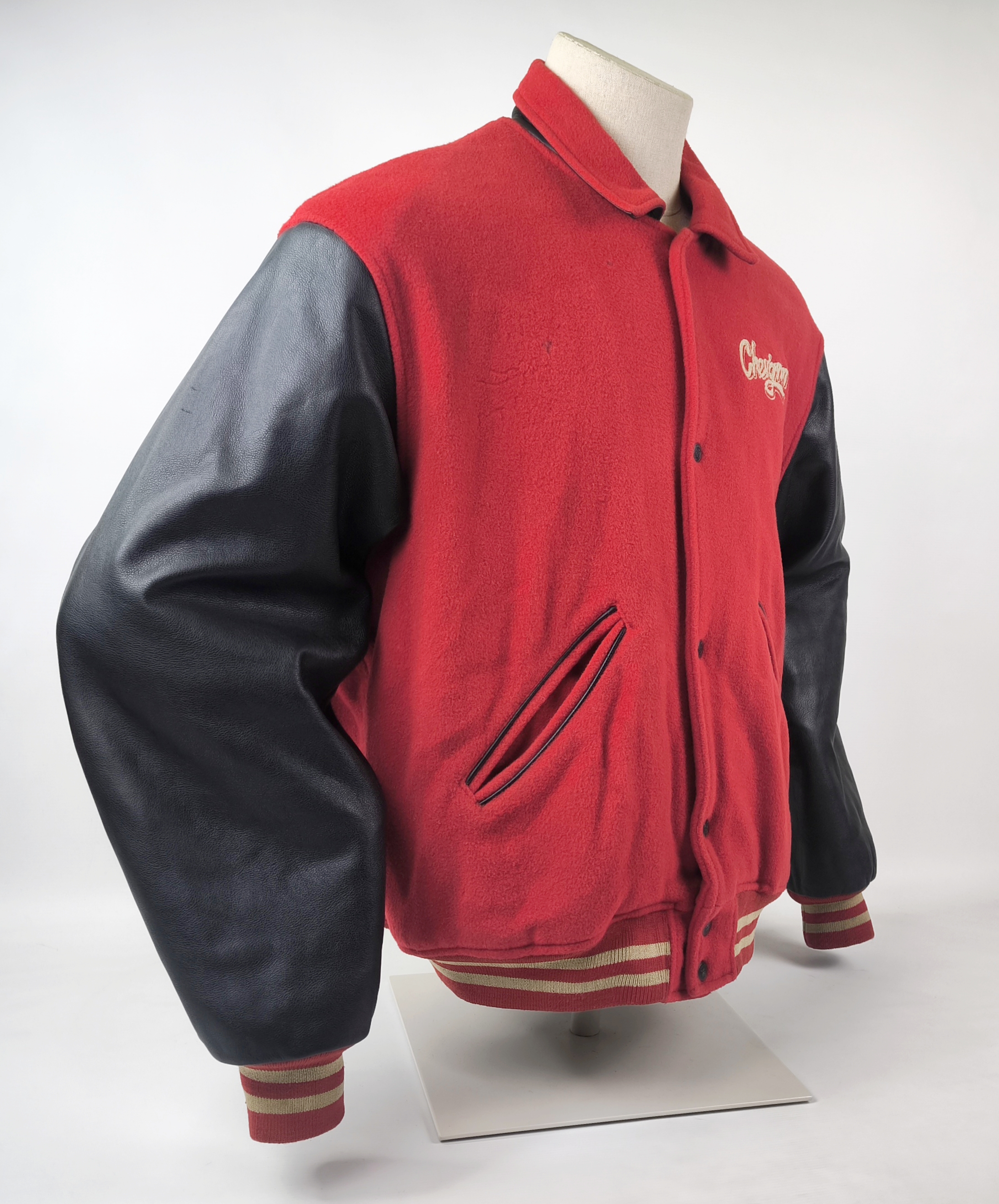 Chevignon Jacke College Bay Winds rot schwarz Gr. XXL (XL) Wolle Leder Mix 80s