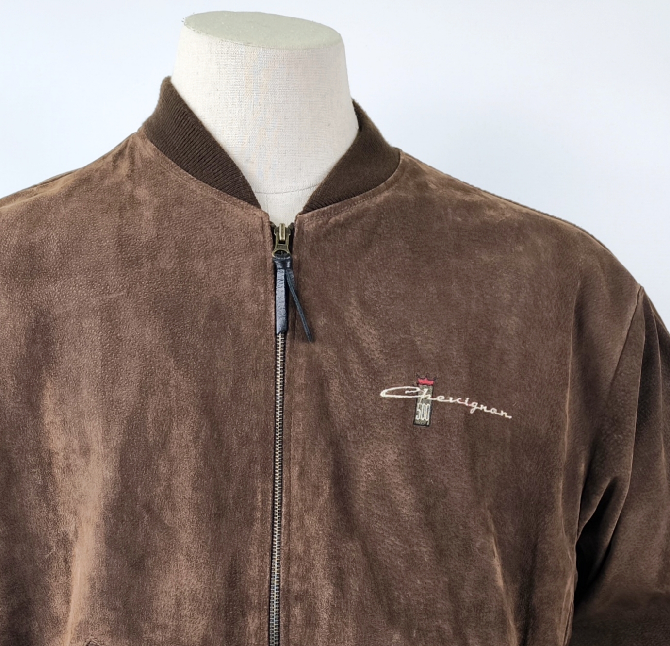 Chevignon Lederjacke 500 braun Gr. XL (L) Wildleder Jacke vintage 90s Logo vorn