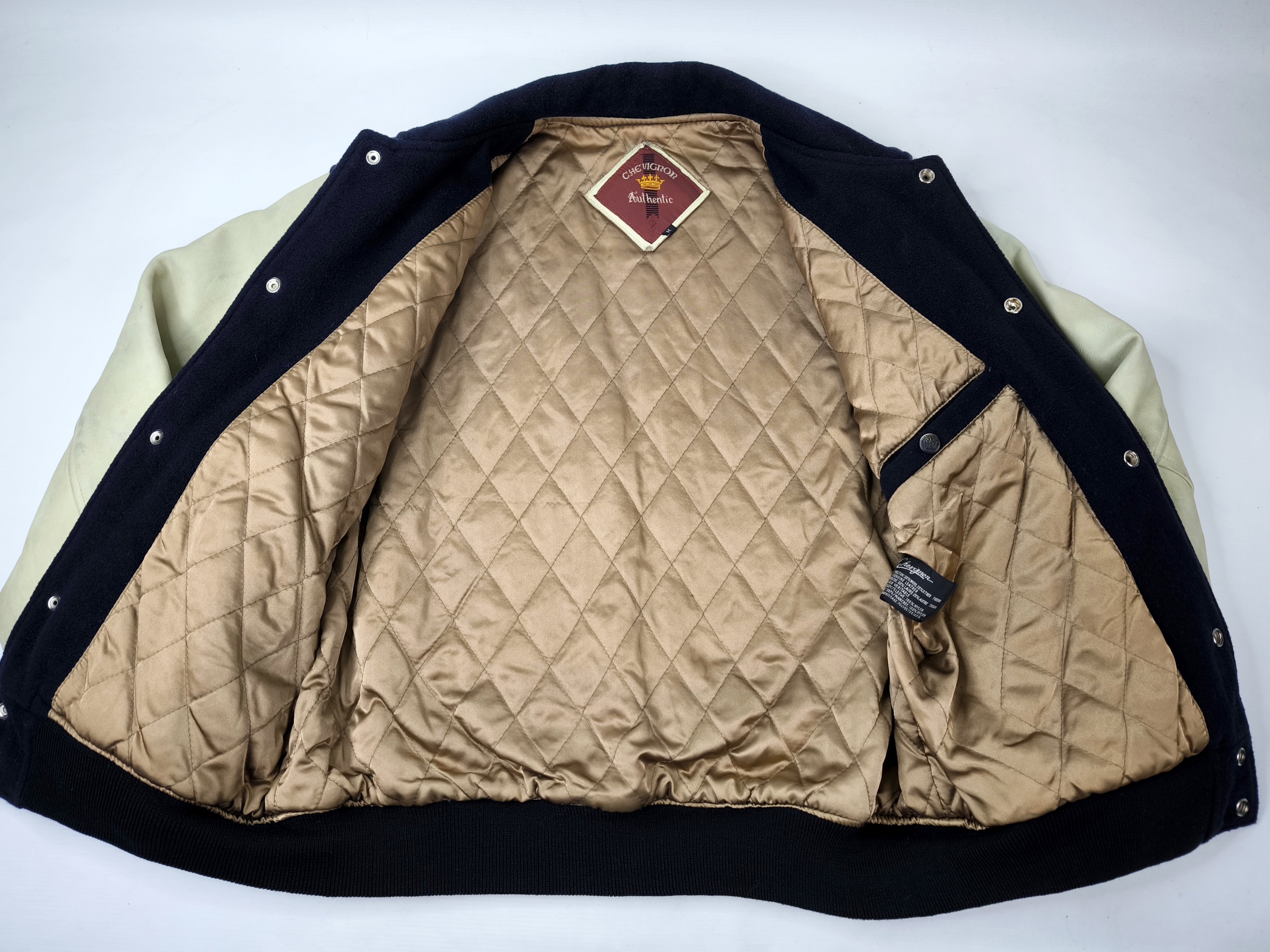 Chevignon Jacke College Bay Winds dunkelblau creme Gr. M Wolle Leder Mix 80s