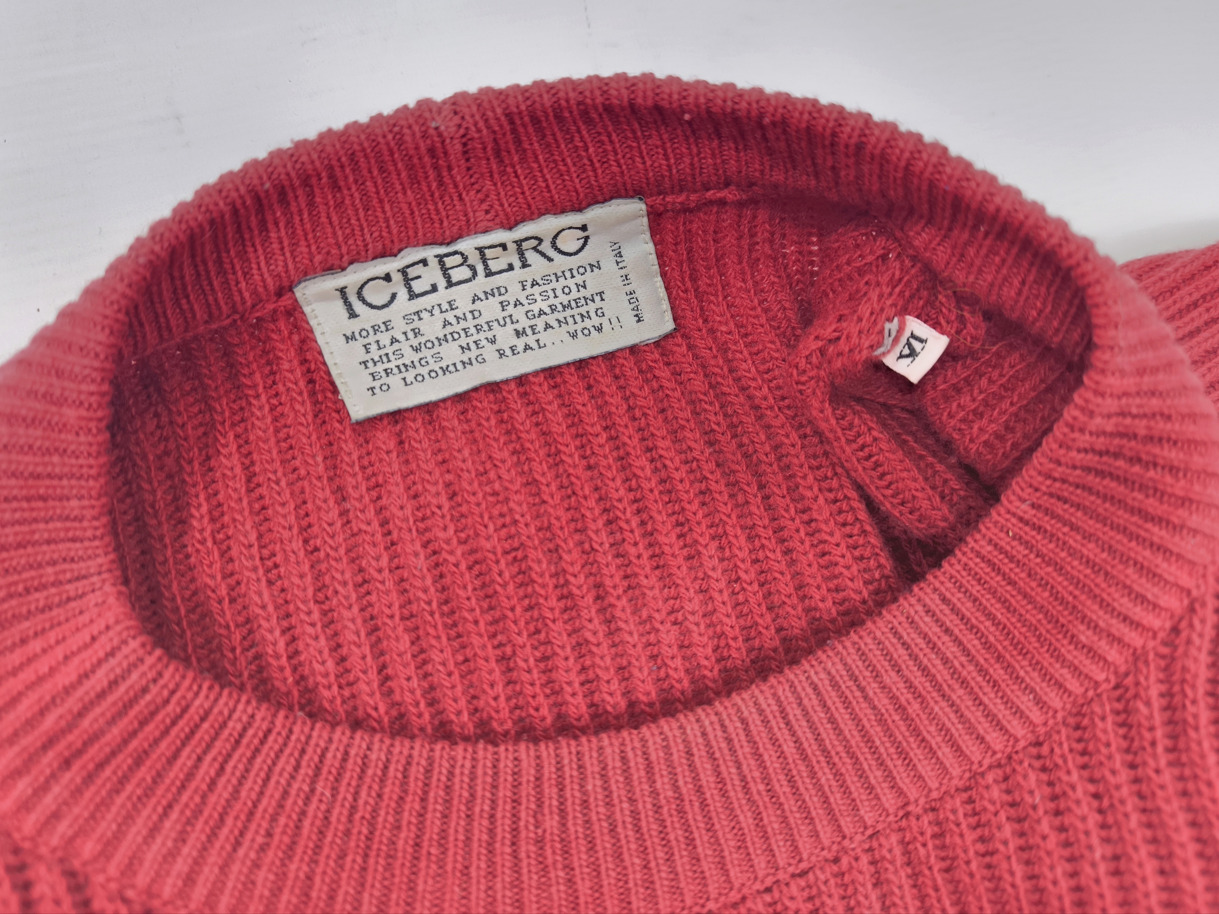 Iceberg Strick Pullover Wodka Ice Gr. VI (XL) rot Italy vintage 90s Logo Bär