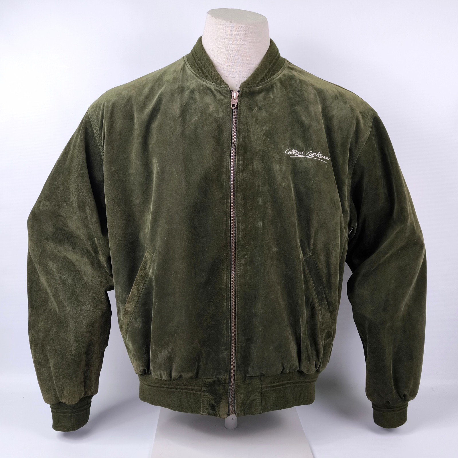 Chevignon Lederjacke Charles dunkelgrün Gr. XXL (XL) Wildleder vintage Logo vorn