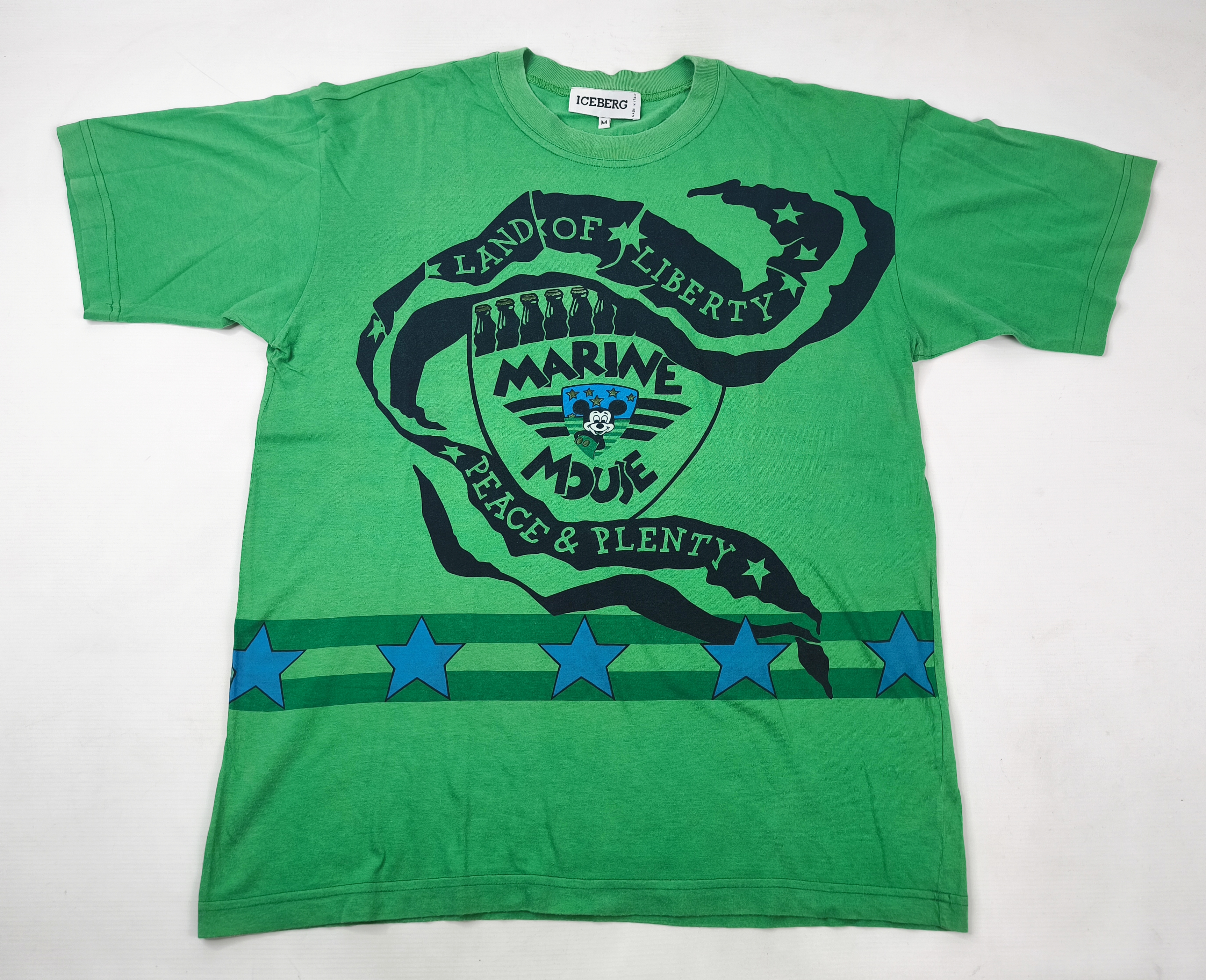 Iceberg T-Shirt Mickey Marine Mouse grün Gr. M (L) Italy vintage 90s