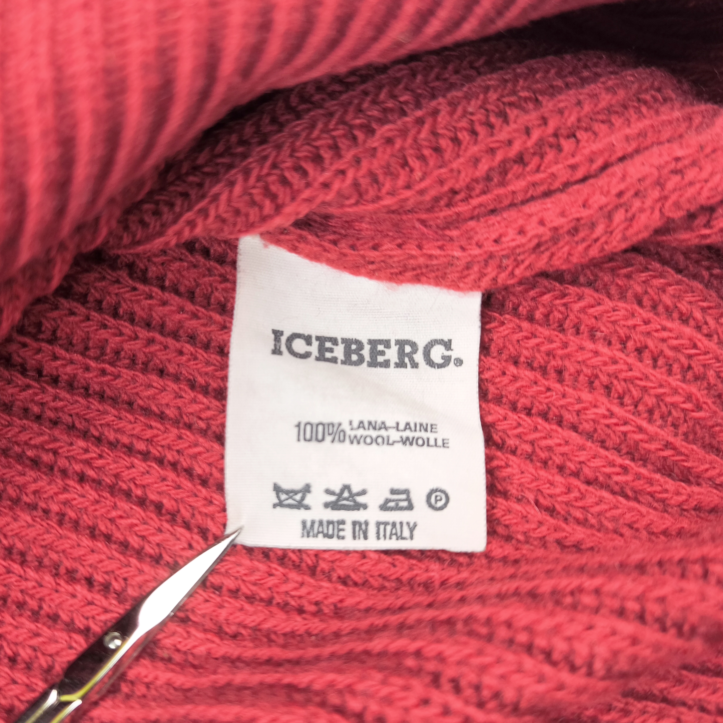 Iceberg Strick Pullover Wodka Ice Gr. VI (XL) rot Italy vintage 90s Logo Bär