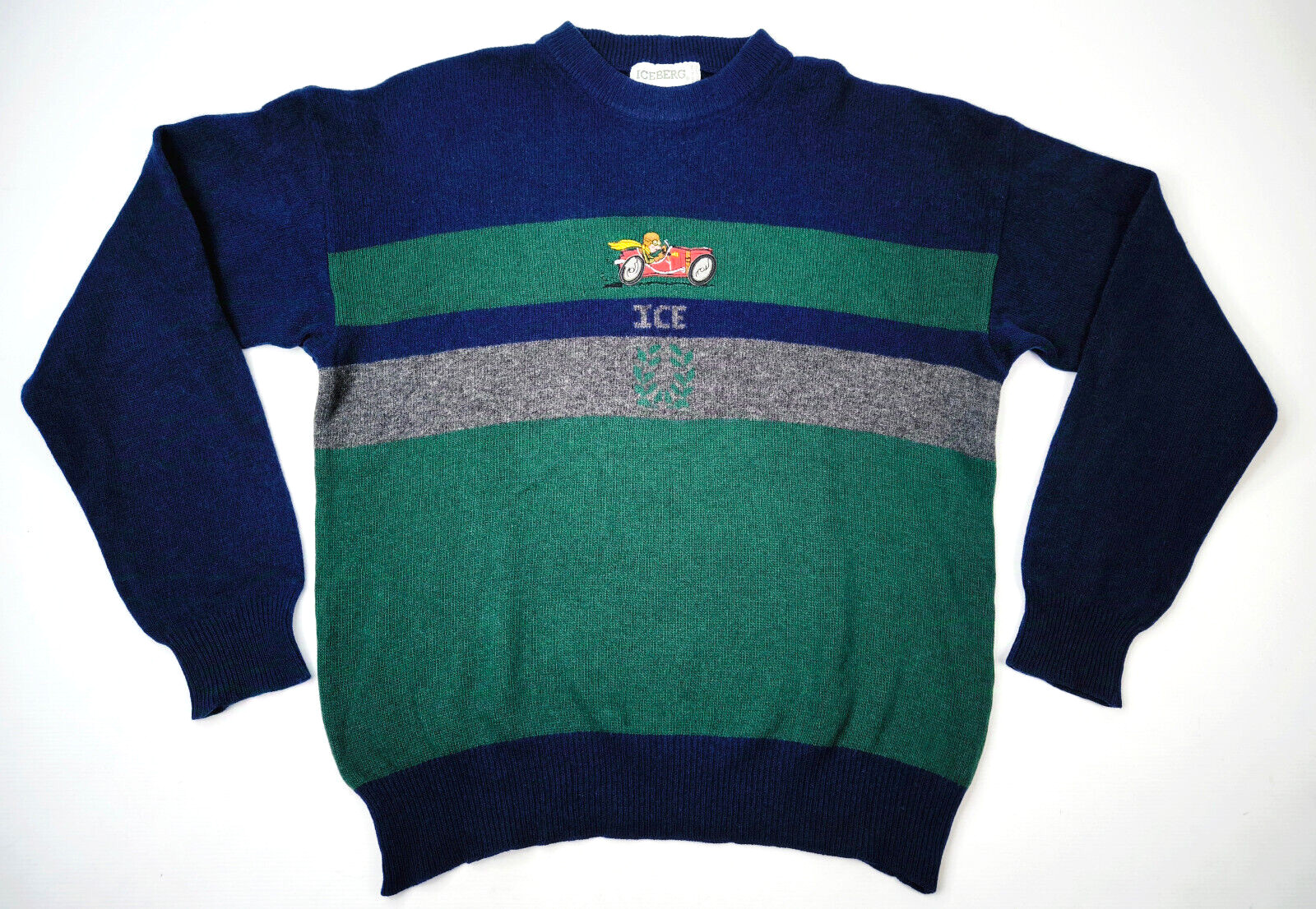 Iceberg Strick Pullover ICE Gr. L (5) dunkelblau grün vintage 90s