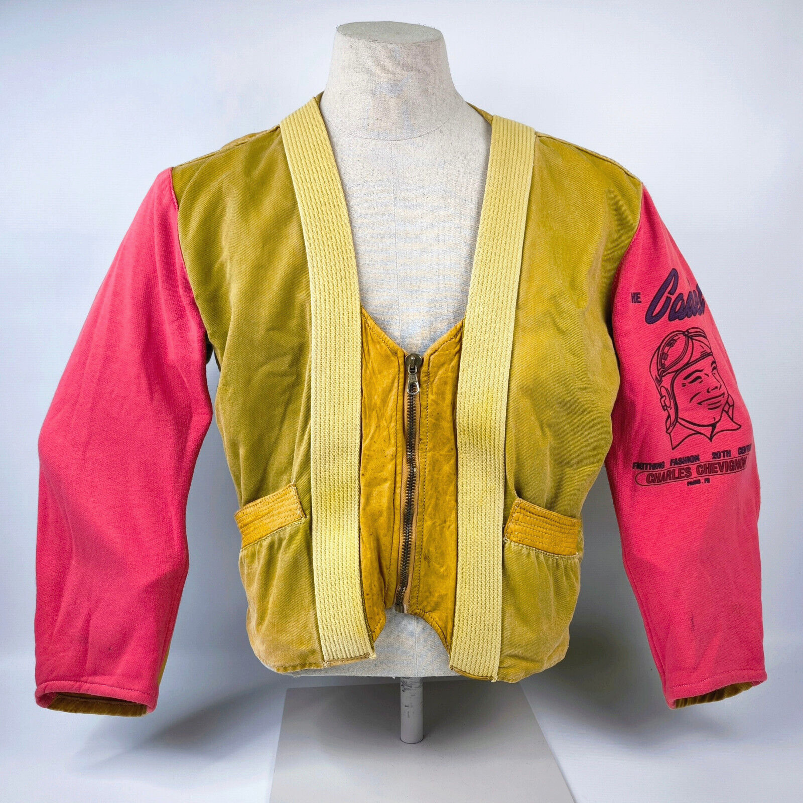 Chevignon Jacke THE CADET Gr. L (XL) ockerfarben rot / Leder Stoff Mix vintage