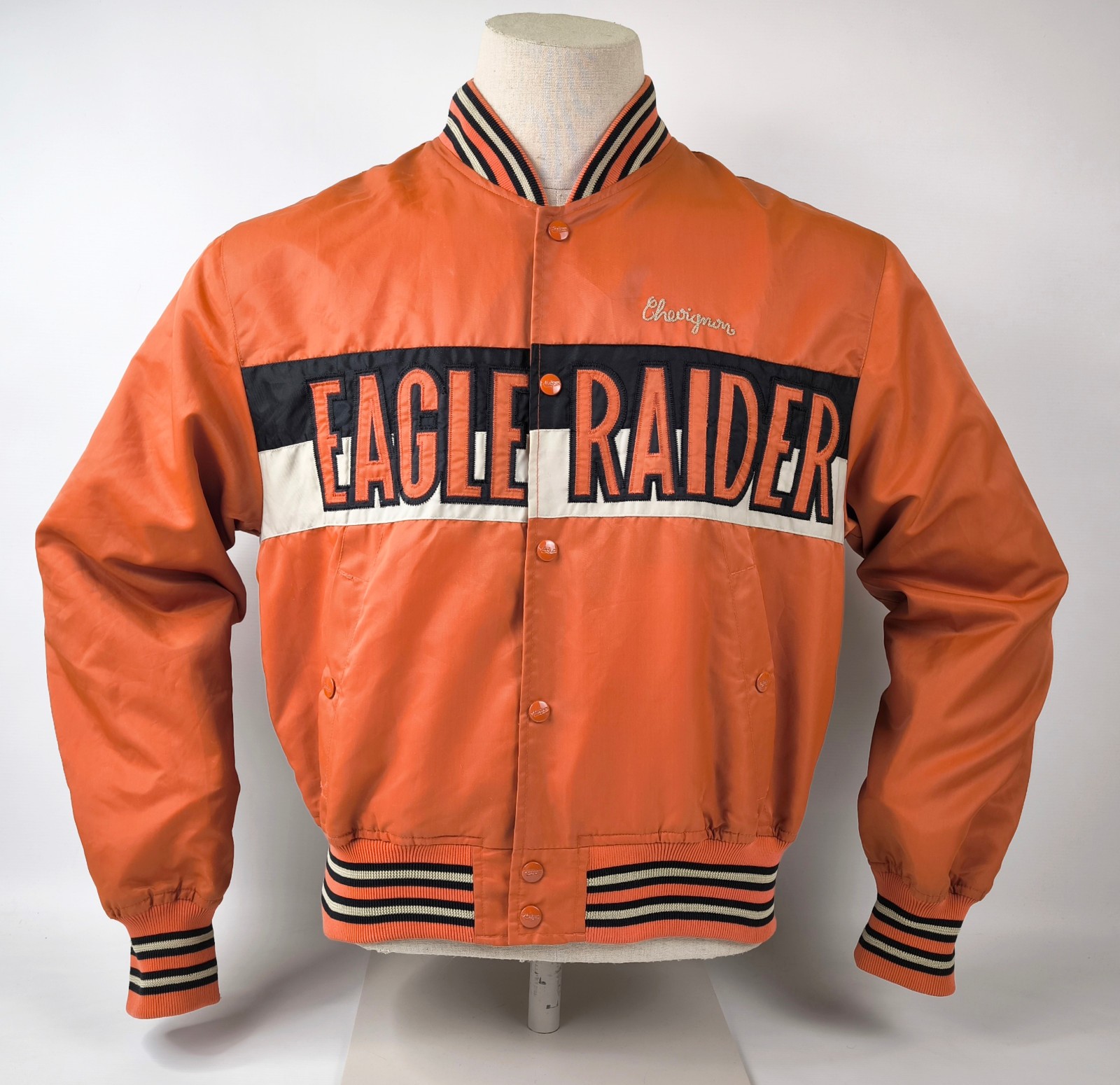 Chevignon Jacke Baseball orange Gr. L (M) Eagle Raider vintage 90s Logo vorn
