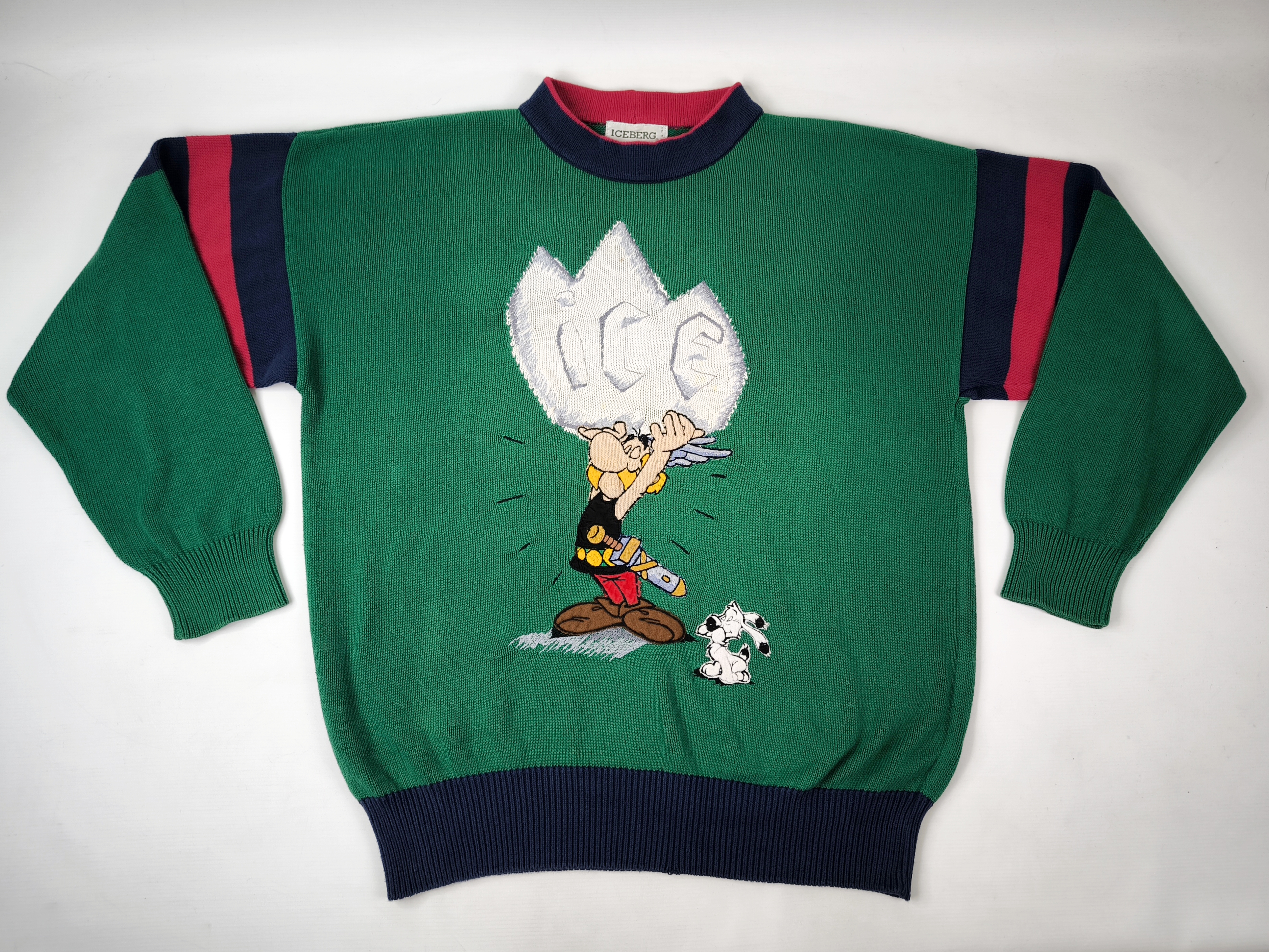 Iceberg Strick Pullover Asterix ICE grün Gr. VI (XL) Italy vintage 1988