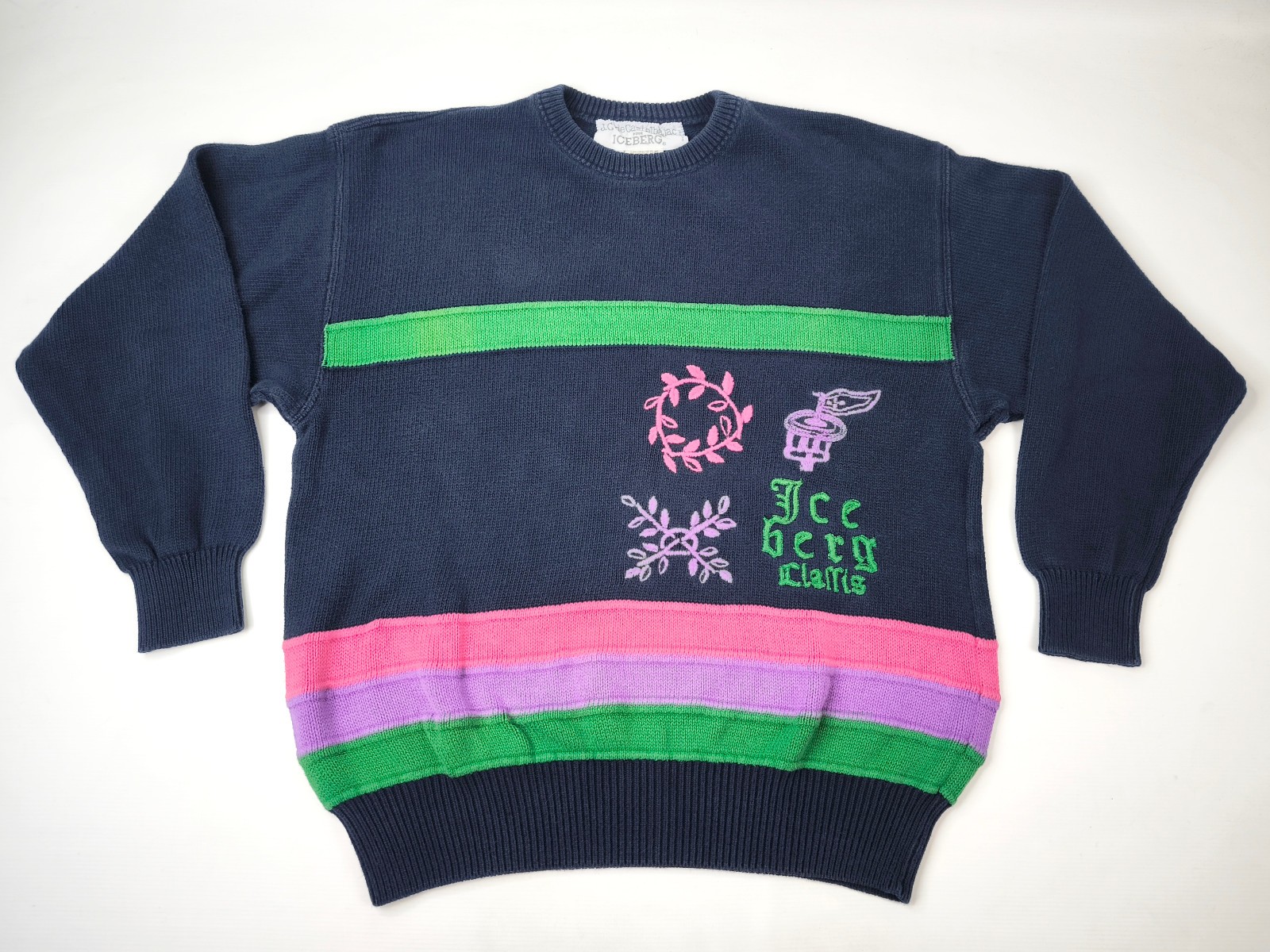 Iceberg JC de Castelbajac Strick Pullover dunkelblau Gr. 5 (M/L) vintage Italy 90s