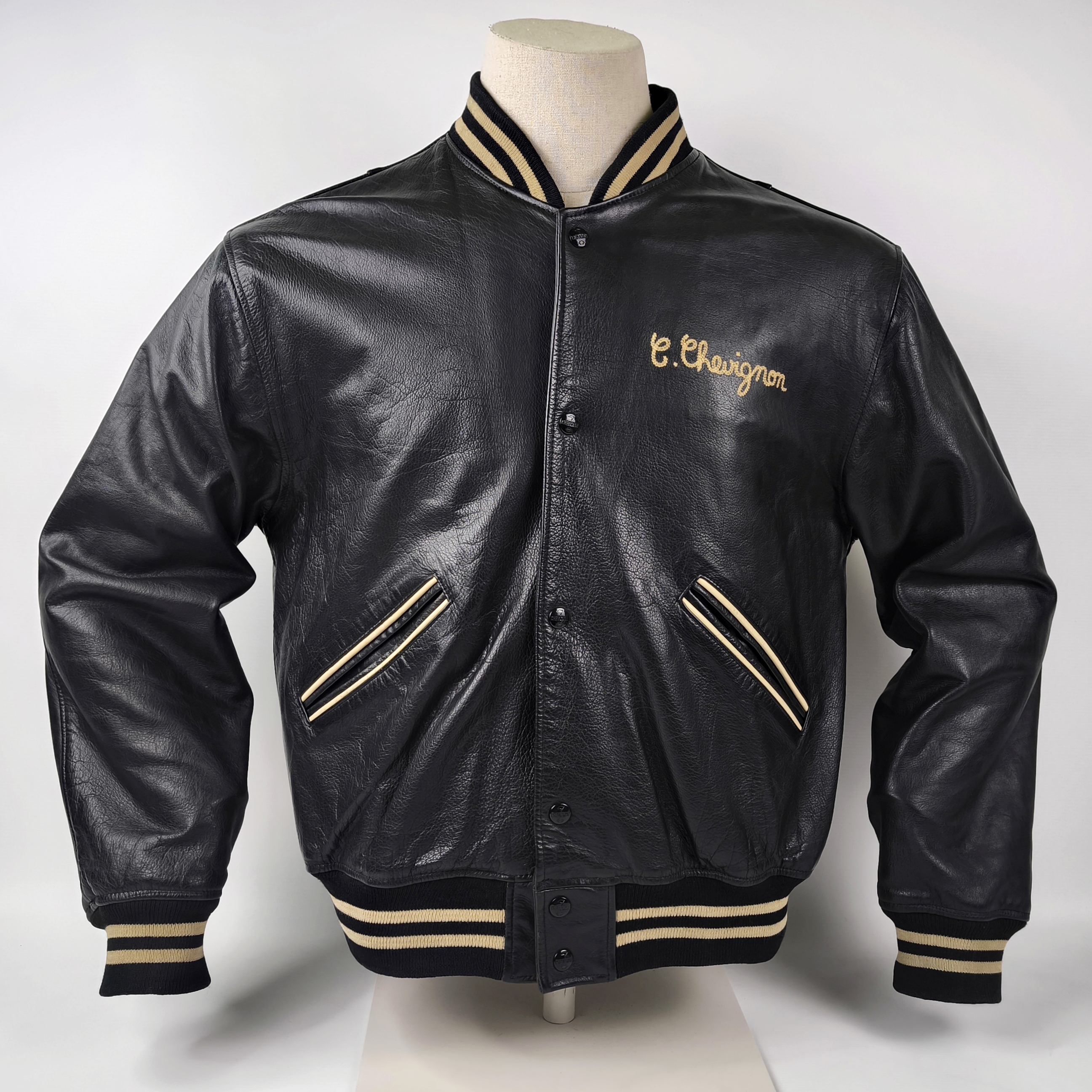 Chevignon Lederjacke schwarz Gr. XL (L) vintage 90s großes Rückenlogo